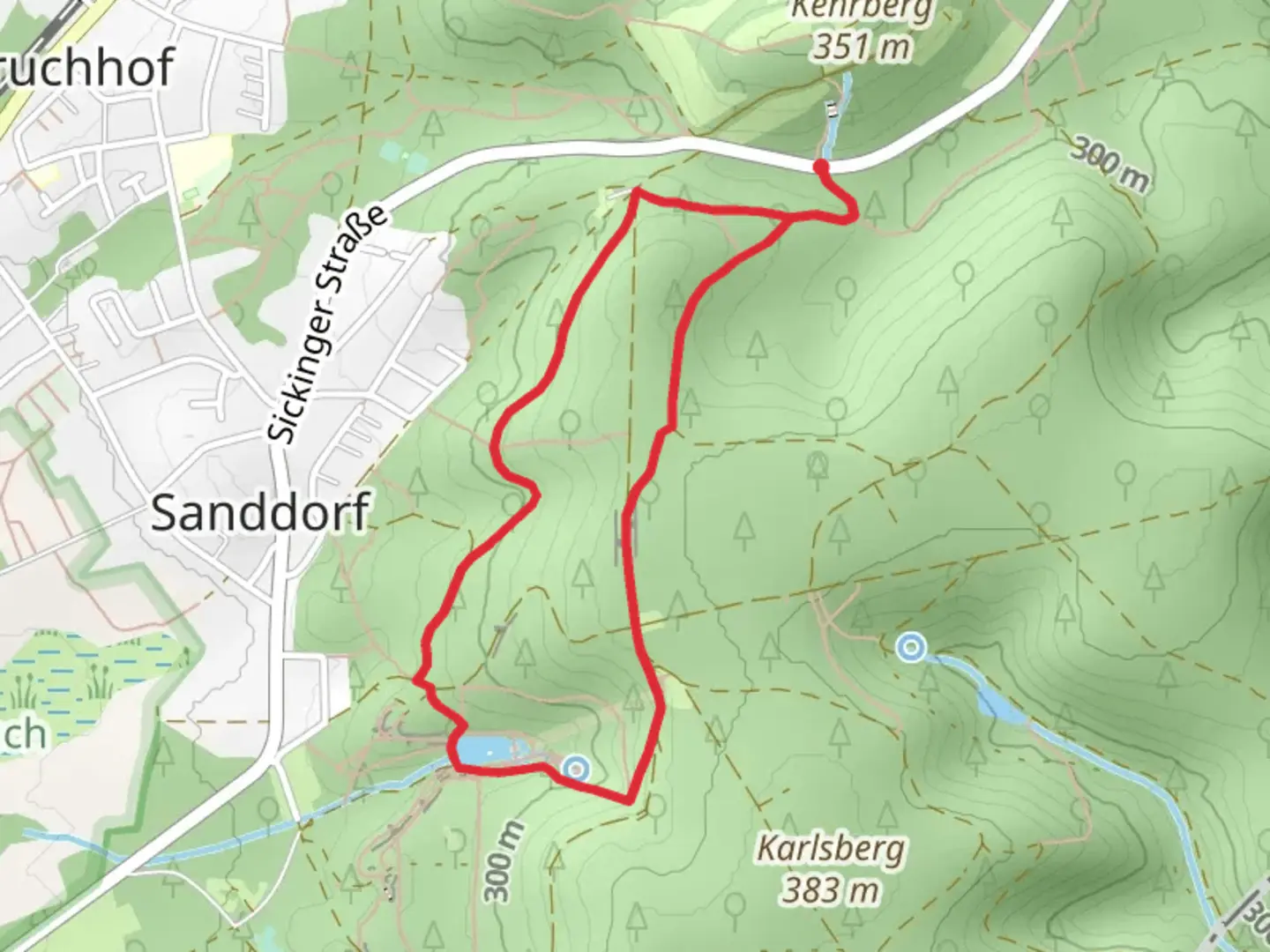 An image depicting the trail Schloss Karlsberg and Karlsbergweiher Loop and its surrounding area.