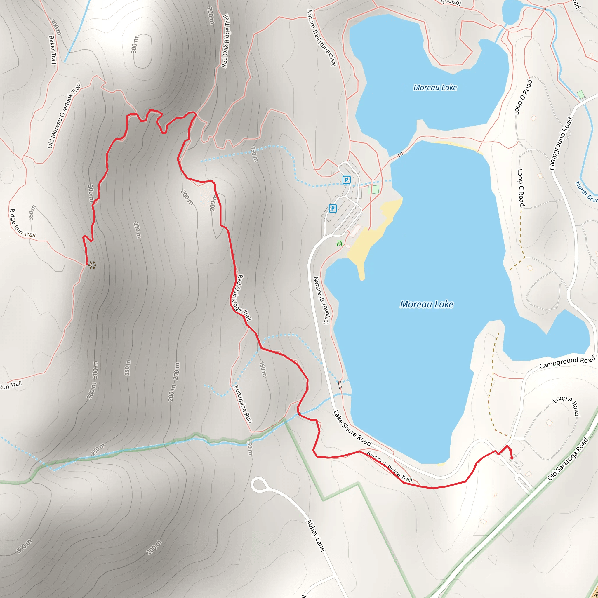 Red Oak Ridge Trail via Moreau Lake mobile static map