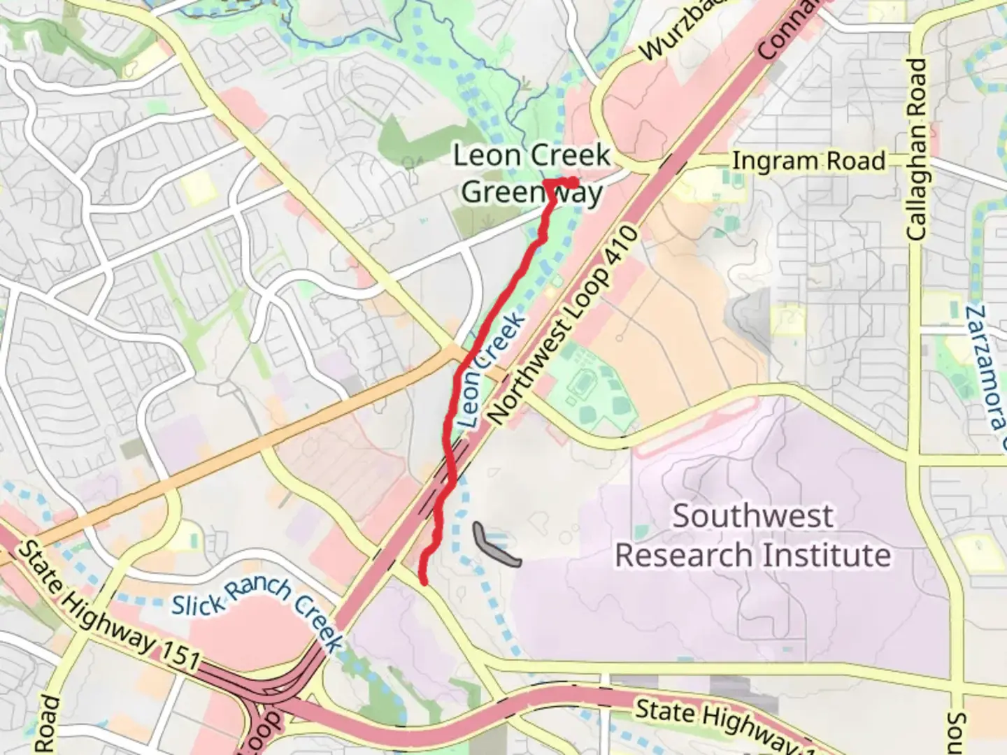 An image depicting the trail Leon Creek Greenway Trail Out and Back and its surrounding area.