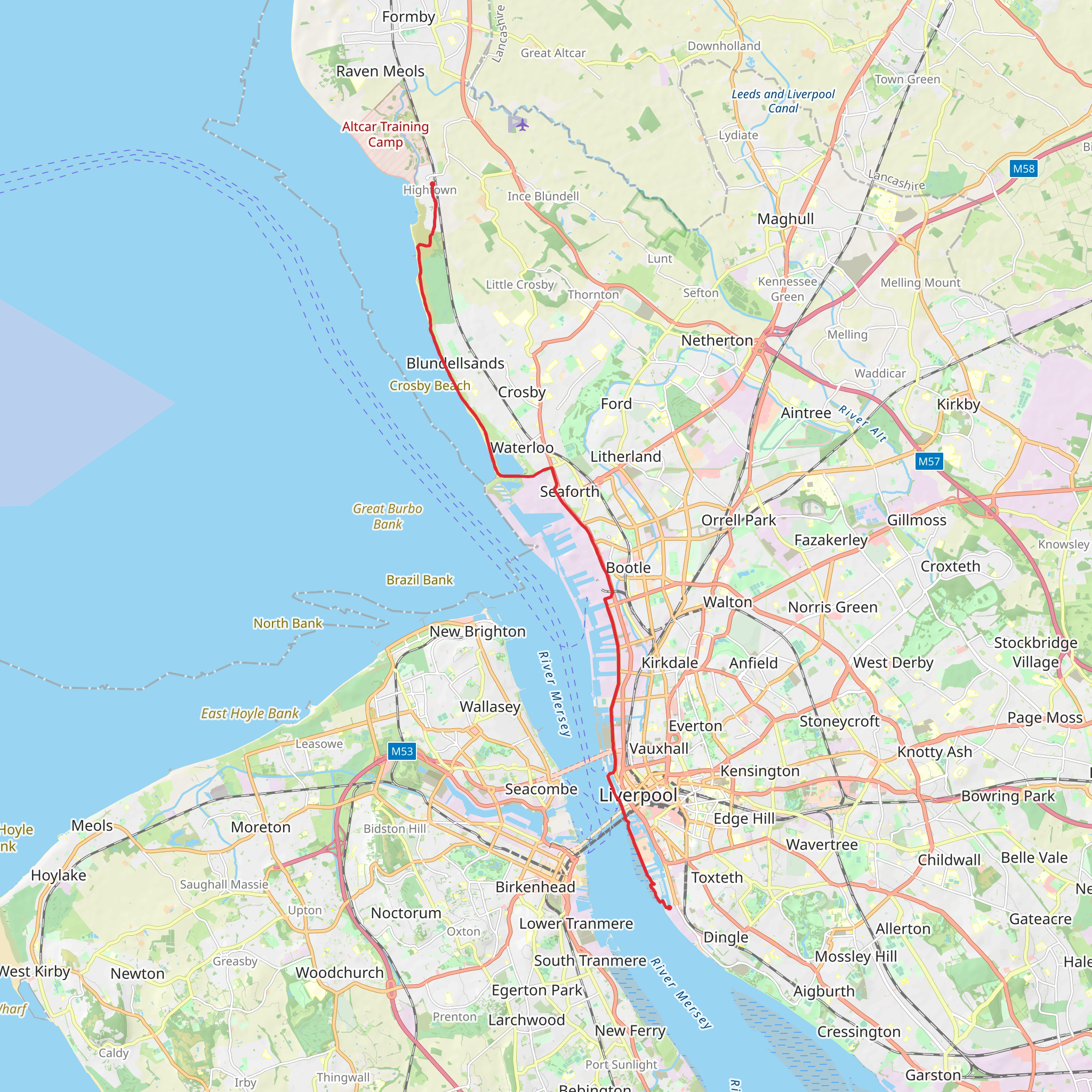 Brunswick to Hightown Walk mobile static map