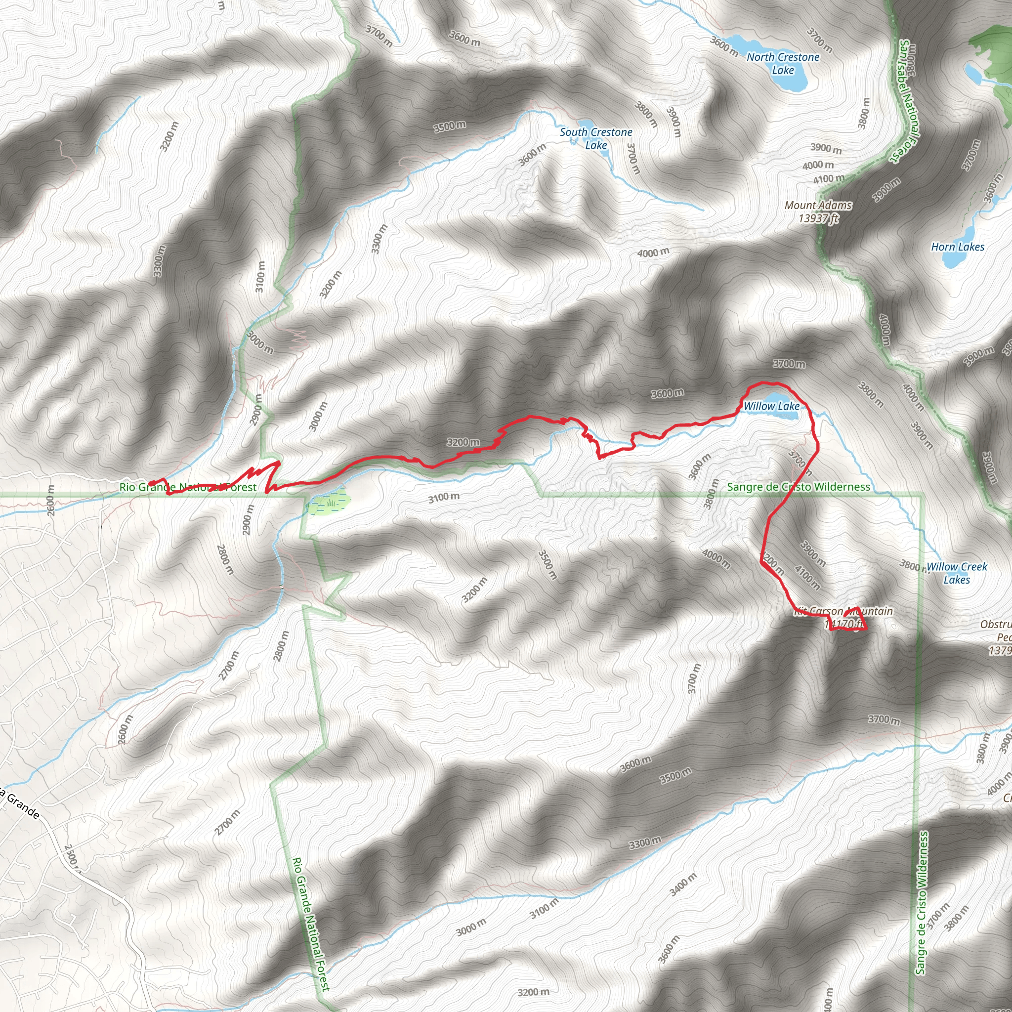 Kit Carson Mountain via Willow Lake Trail and Challenger Peak Route mobile static map