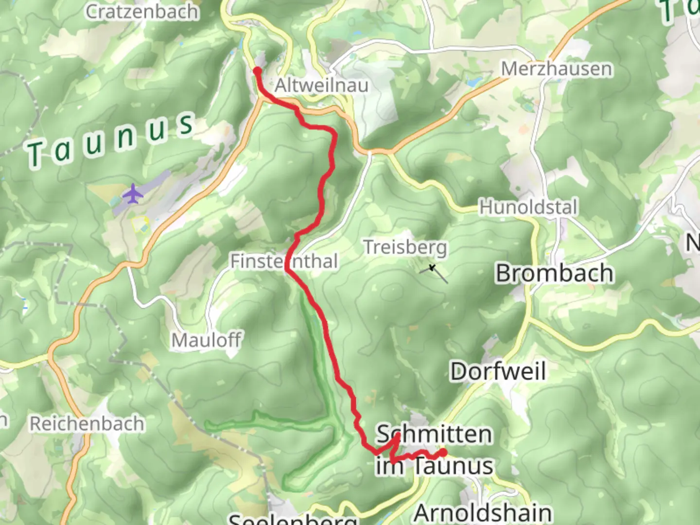 An image depicting the trail Wiegerfelsen to Neuweilnau via Taunusklub Route and its surrounding area.
