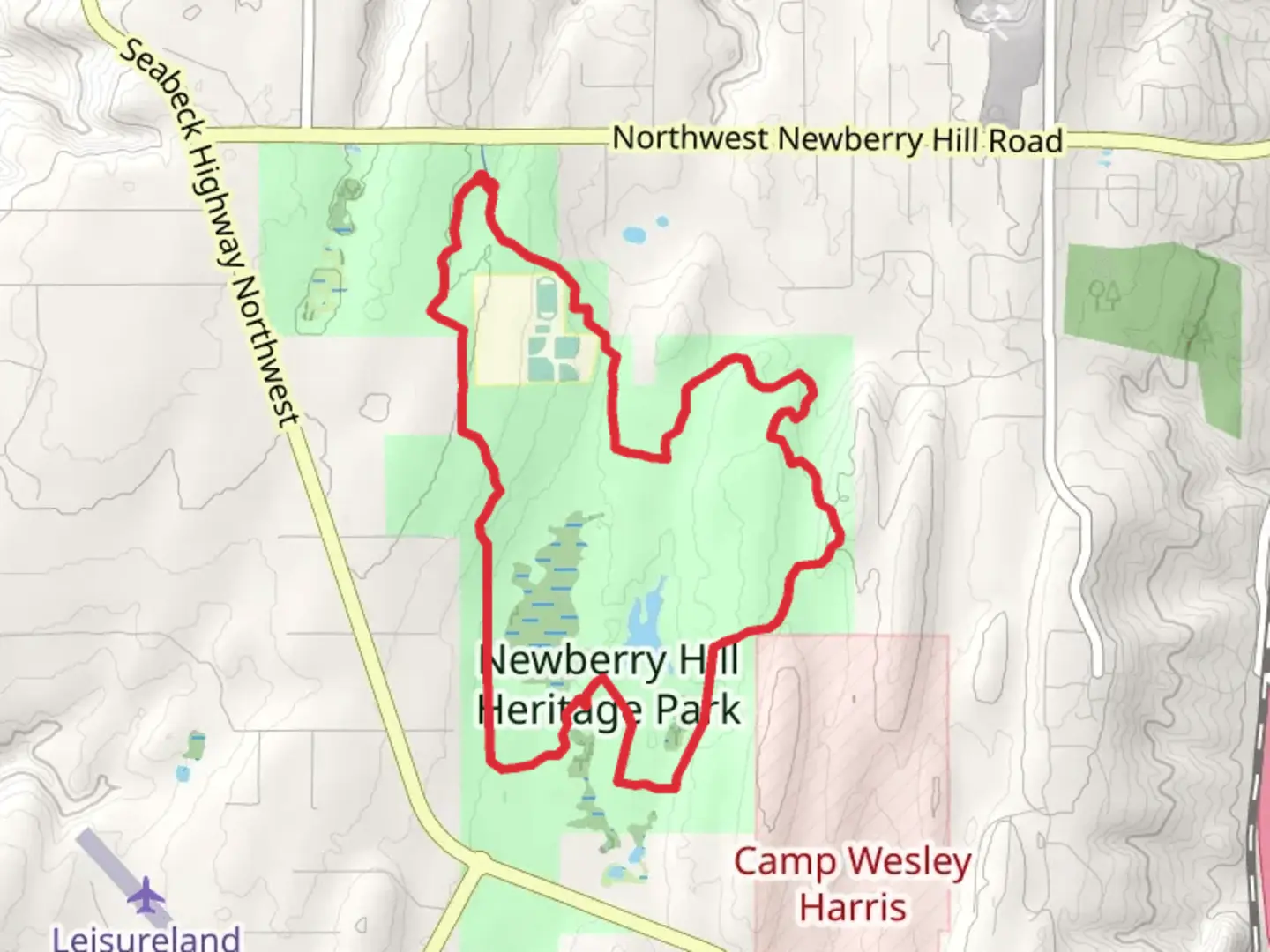 An image depicting the trail Newberry Hill Heritage Park Loop and its surrounding area.
