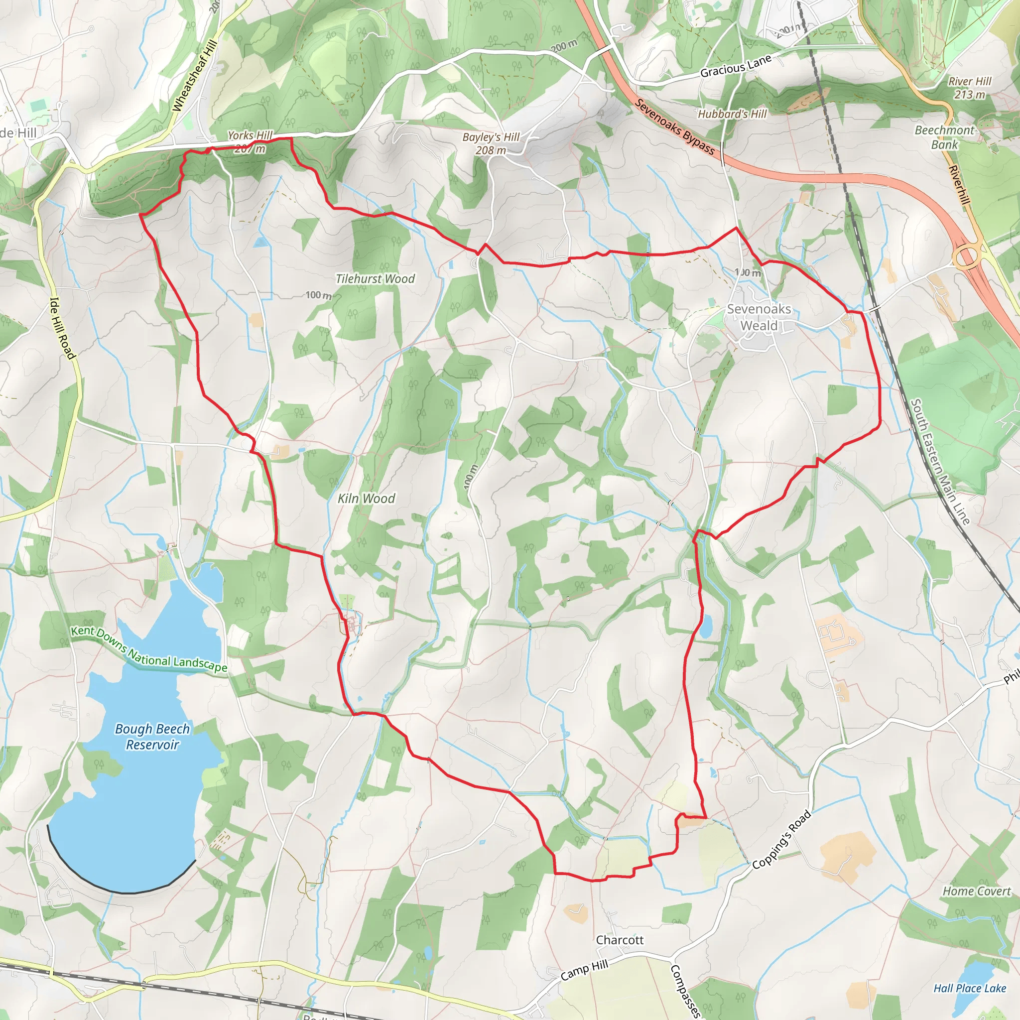 Sevenoaks Weald and Charcott Loop via Yorks Hill Loop mobile static map