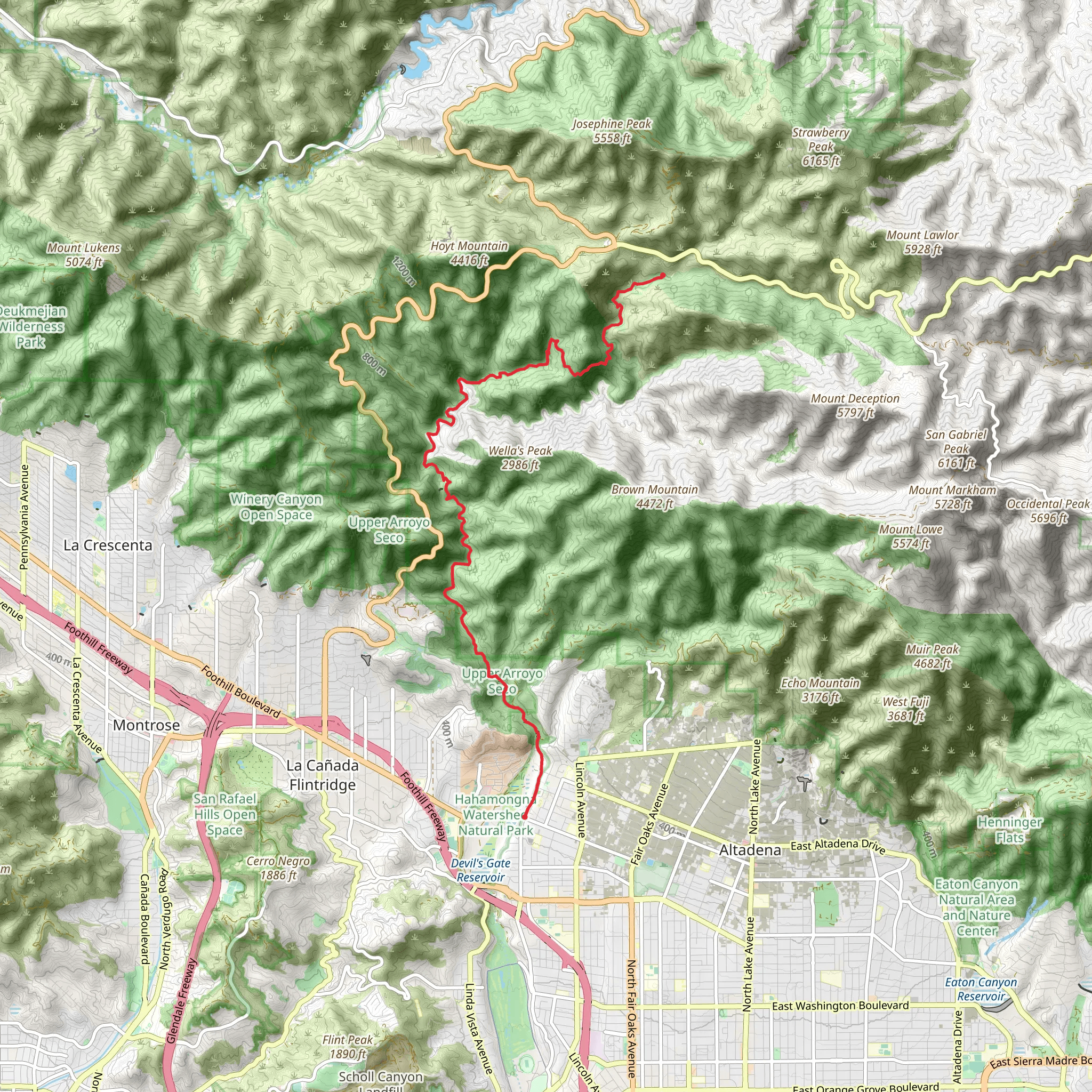 Gabrielino Trail from Angeles Crest Highway mobile static map