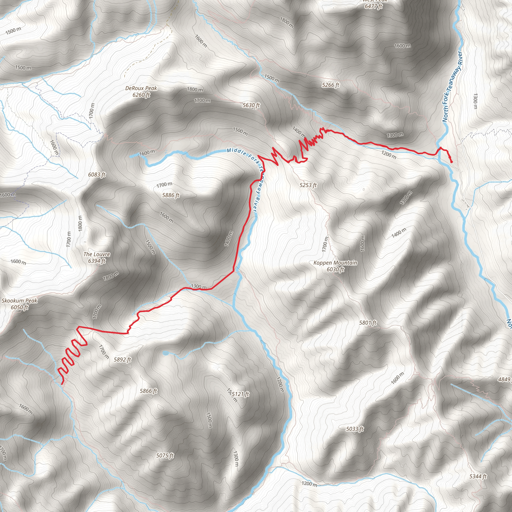 Skookum Basin Trail via Boulder De Roux Trail mobile static map