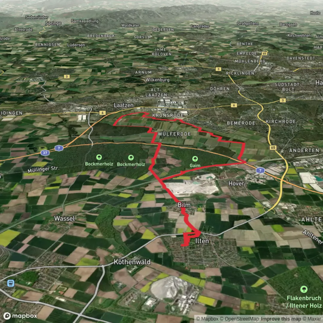 An image depicting the trail Kronsberg, Ilten - Laatzen Loop and its surrounding area.