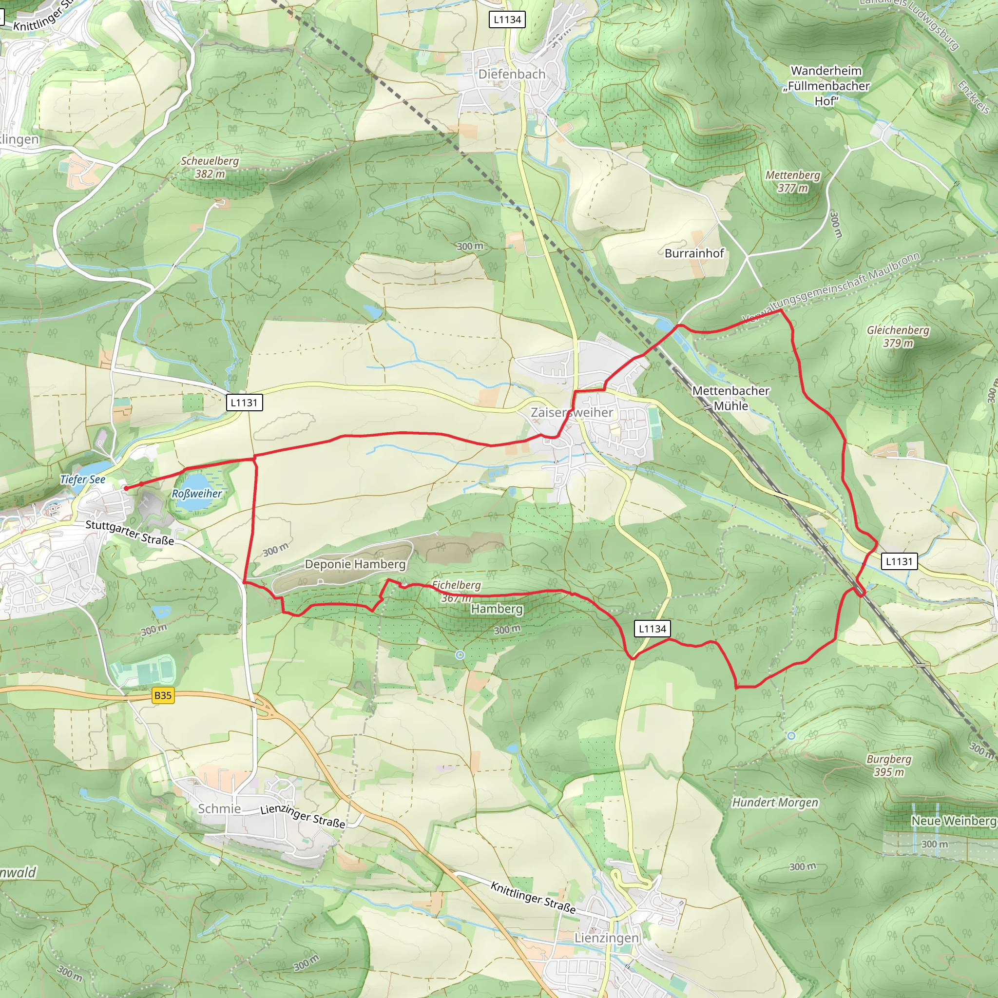 Eichelberg via Blaues Minus Eichelberg and Stromberg - Schwaebischer Wald Weg mobile static map