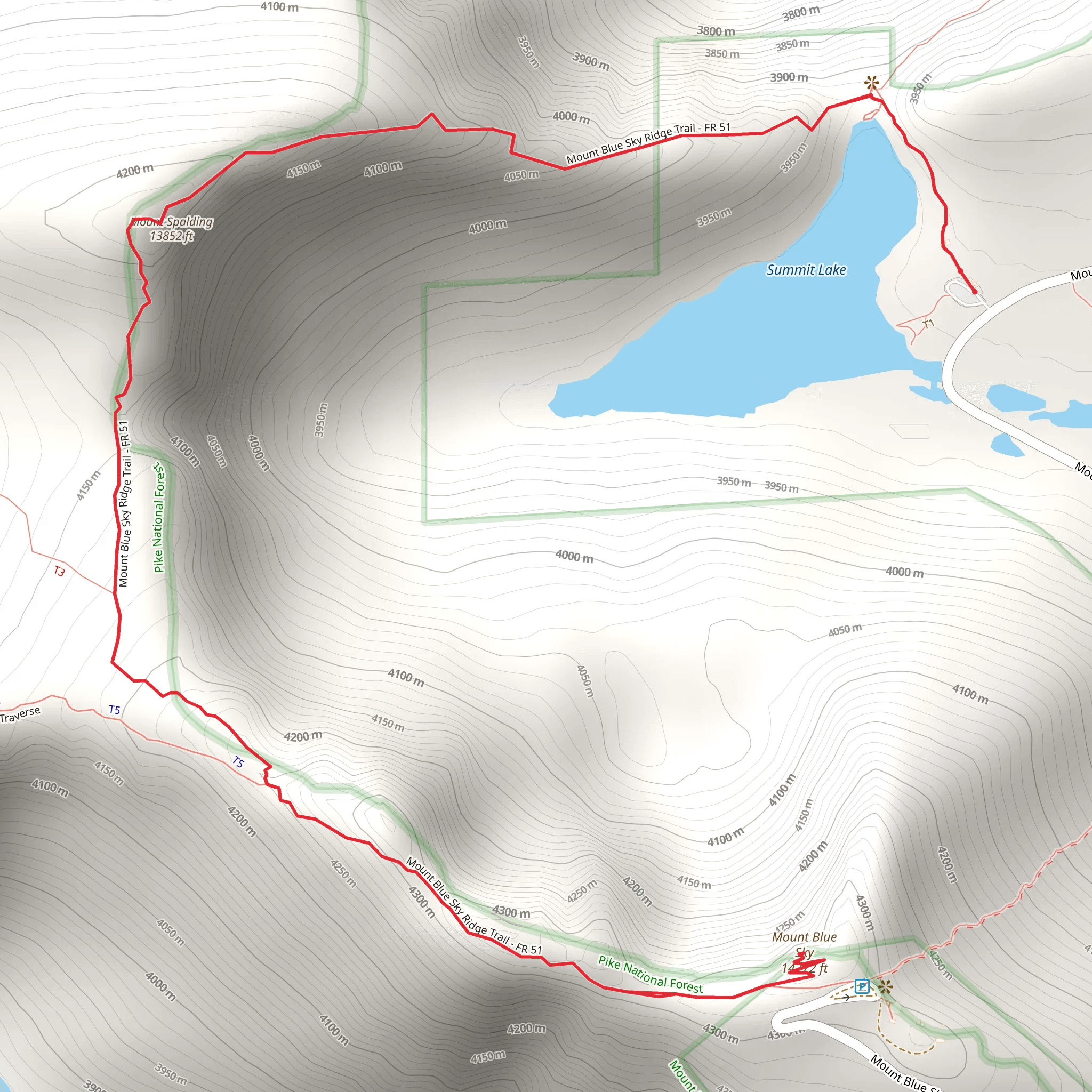 Mount Spalding and Mount Evans Trail from Summit Lake mobile static map