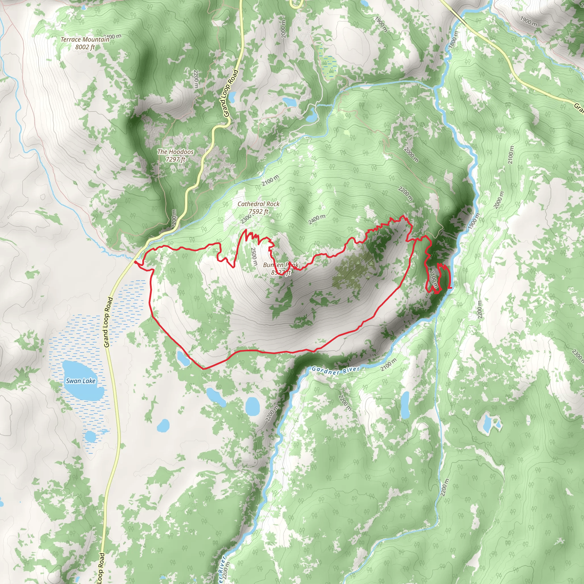 Bunsen Peak and Osprey Falls Loop Trail mobile static map