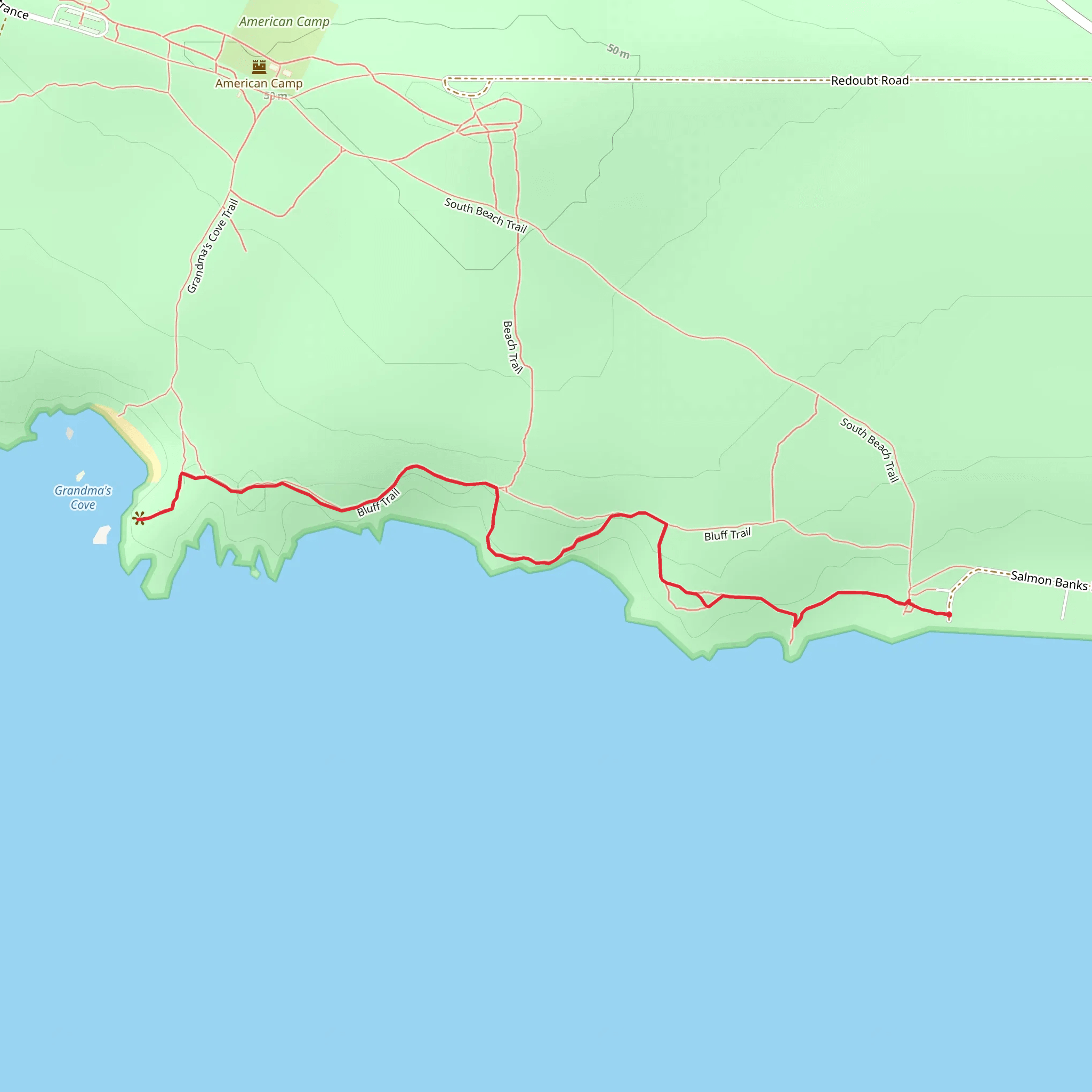 Grandma's Cove and Crood Cove via South Beach Trail mobile static map