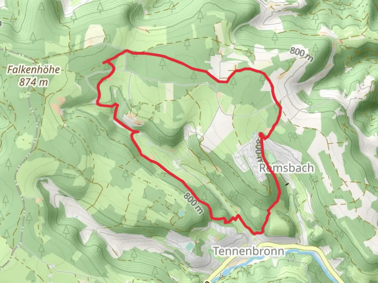 An image depicting the trail Naturpark AugenBlick Schramberg and Eichbach via Sulzbachblick Ecke and its surrounding area.