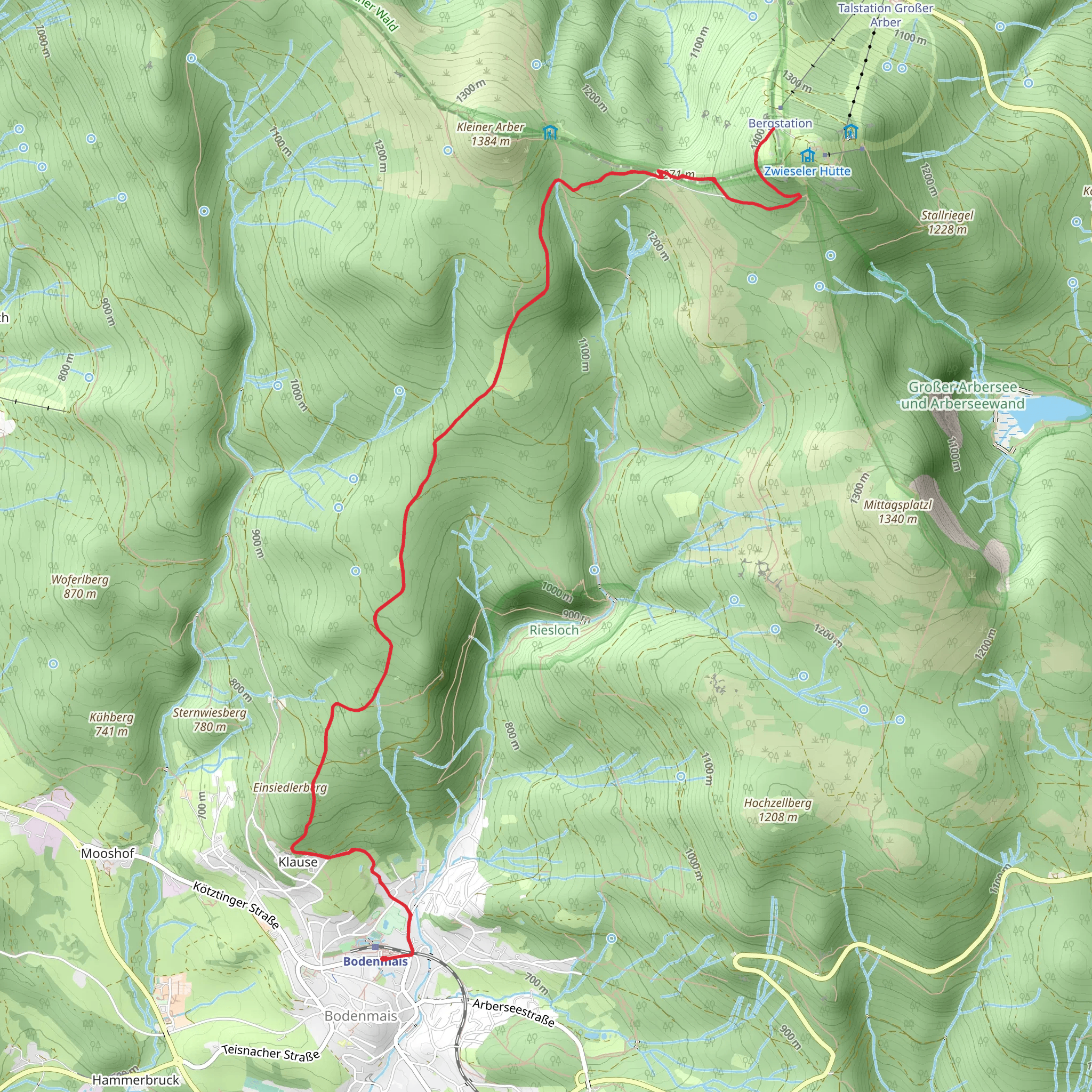 Grober Arber Hike from Bodenmais mobile static map