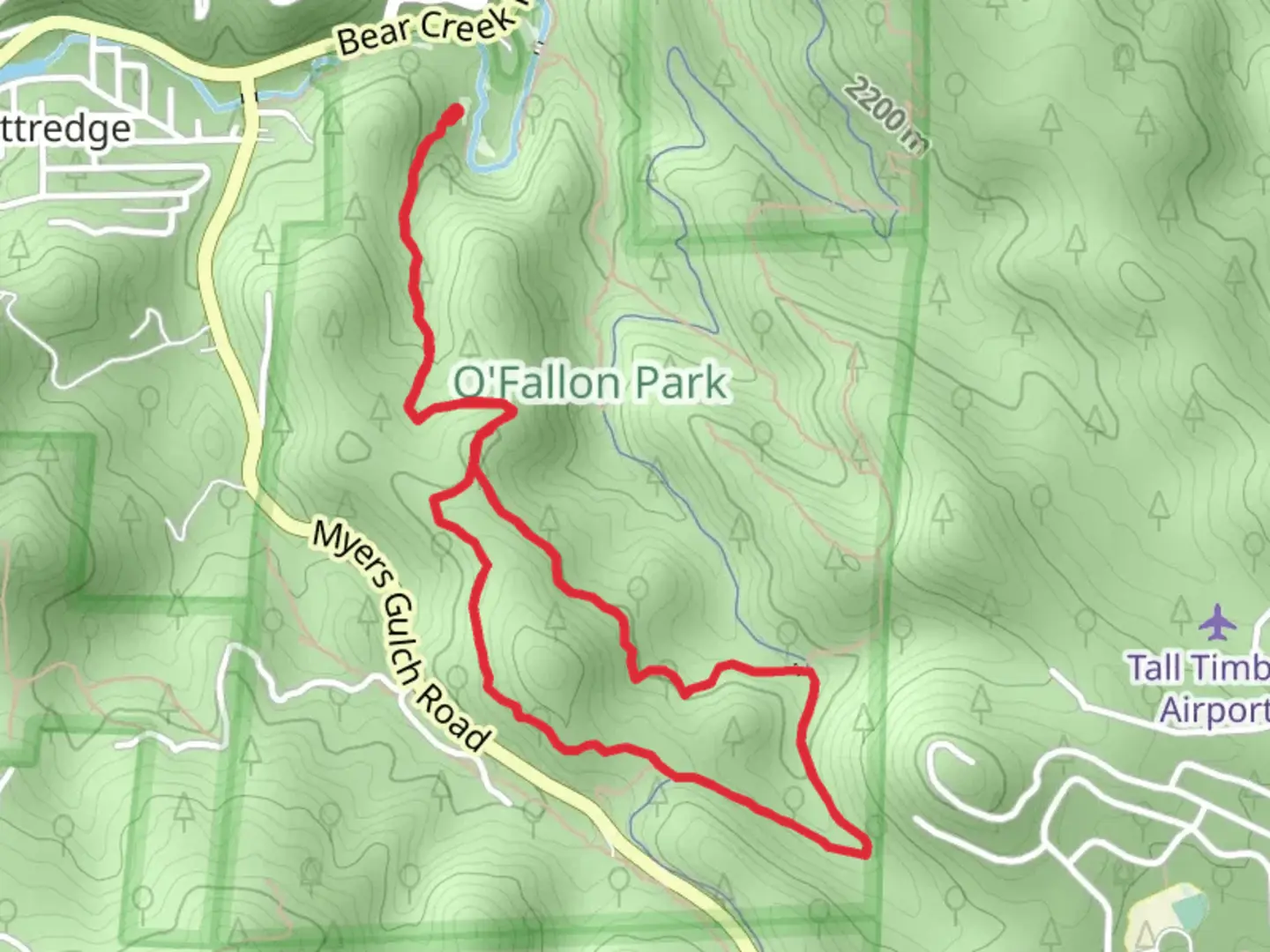 An image depicting the trail West Ridge Trail , Meadow View Trail and Bear Creek Trail Loop and its surrounding area.