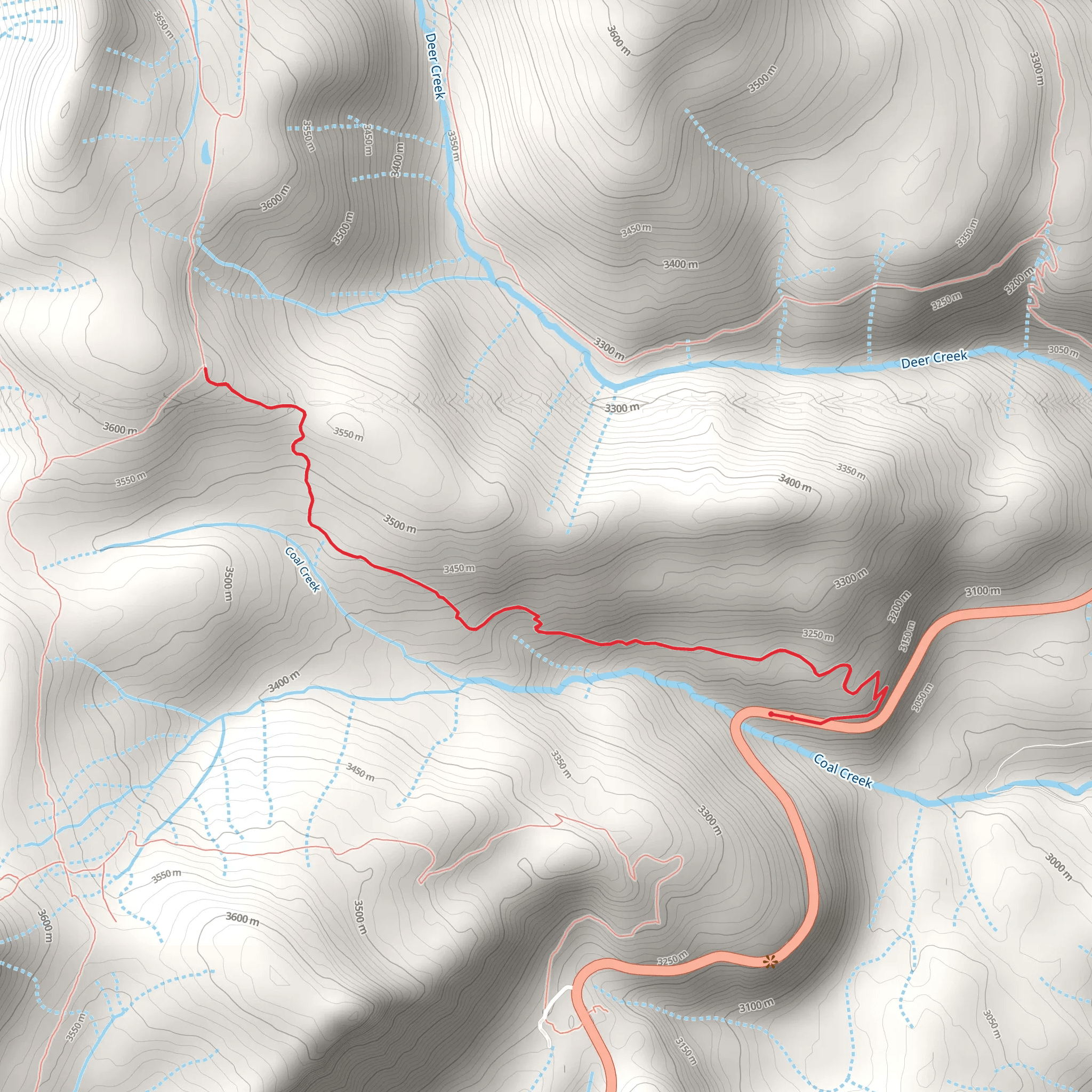 Coal Creek Trail from Million Dollar Highway mobile static map