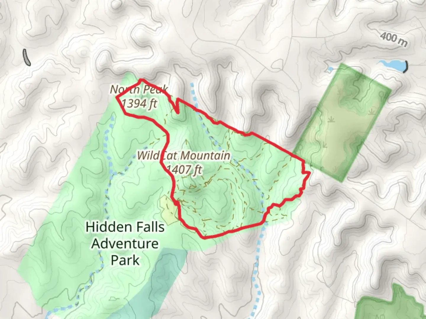 An image depicting the trail Hickory Creek and North Peak Loop and its surrounding area.