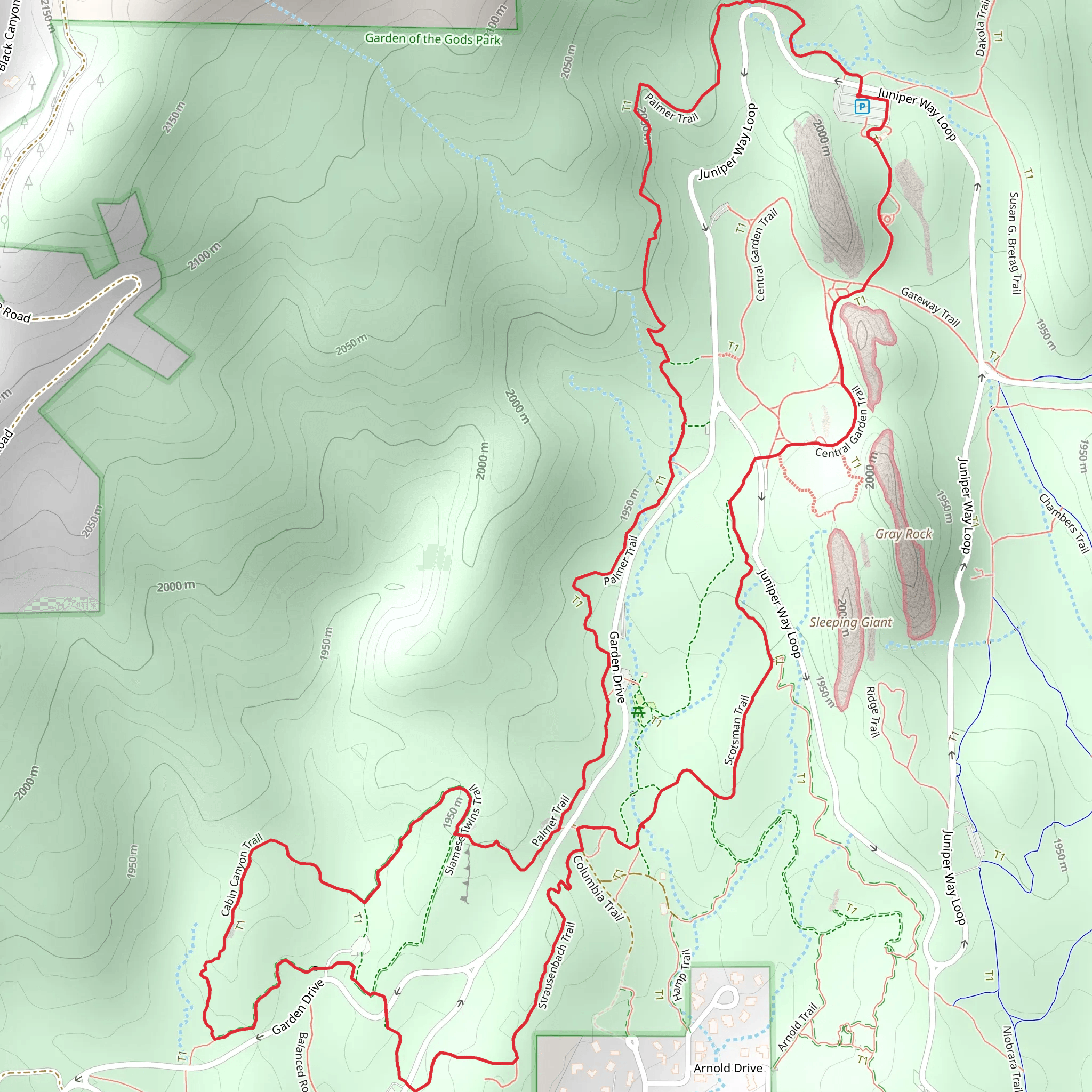 Palmer Trail, Scotsman Trail and Cabin Canyon Trail Loop - Garden of the Gods Park mobile static map