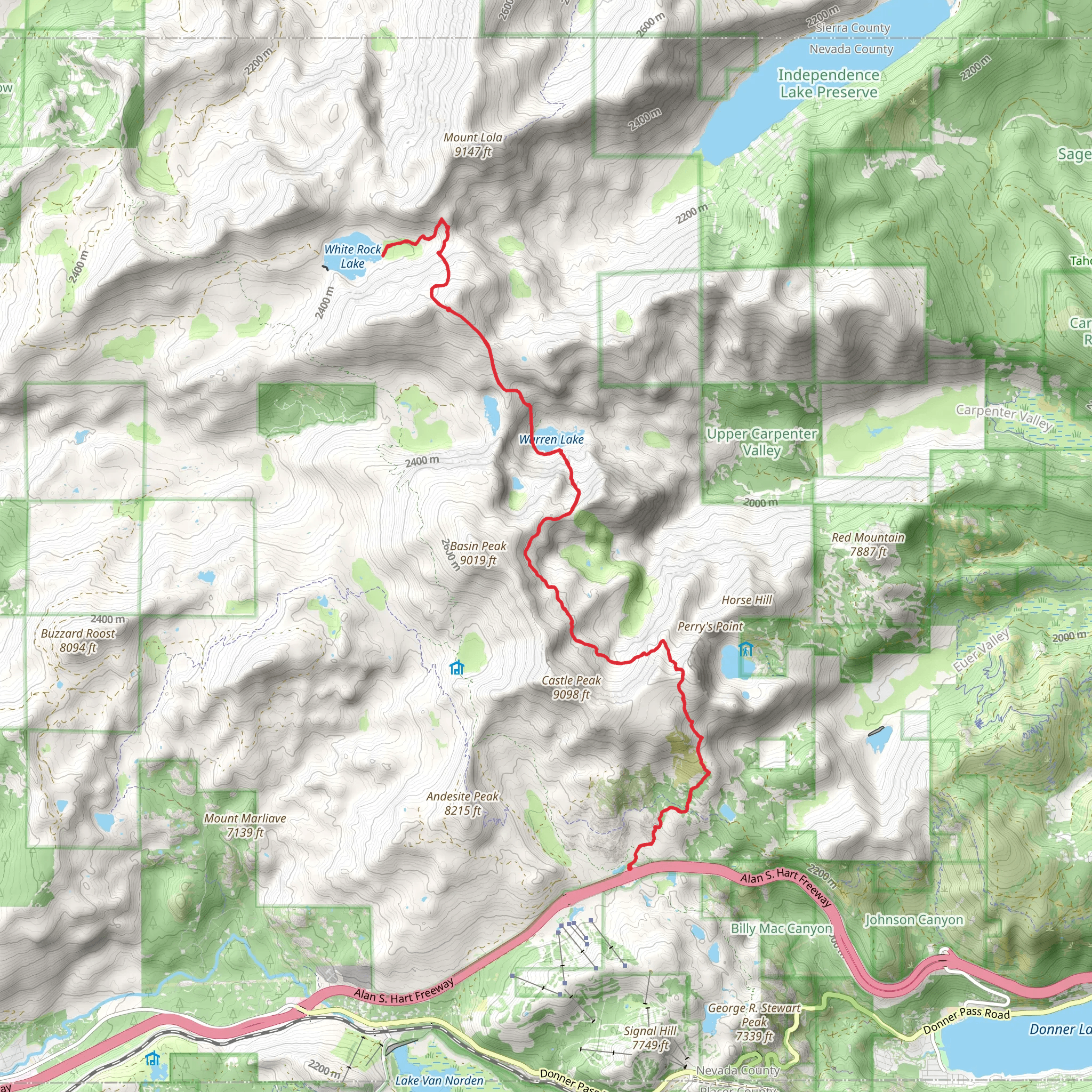 Warren Lake and White Rock Lake via Summit Lake Trail mobile static map