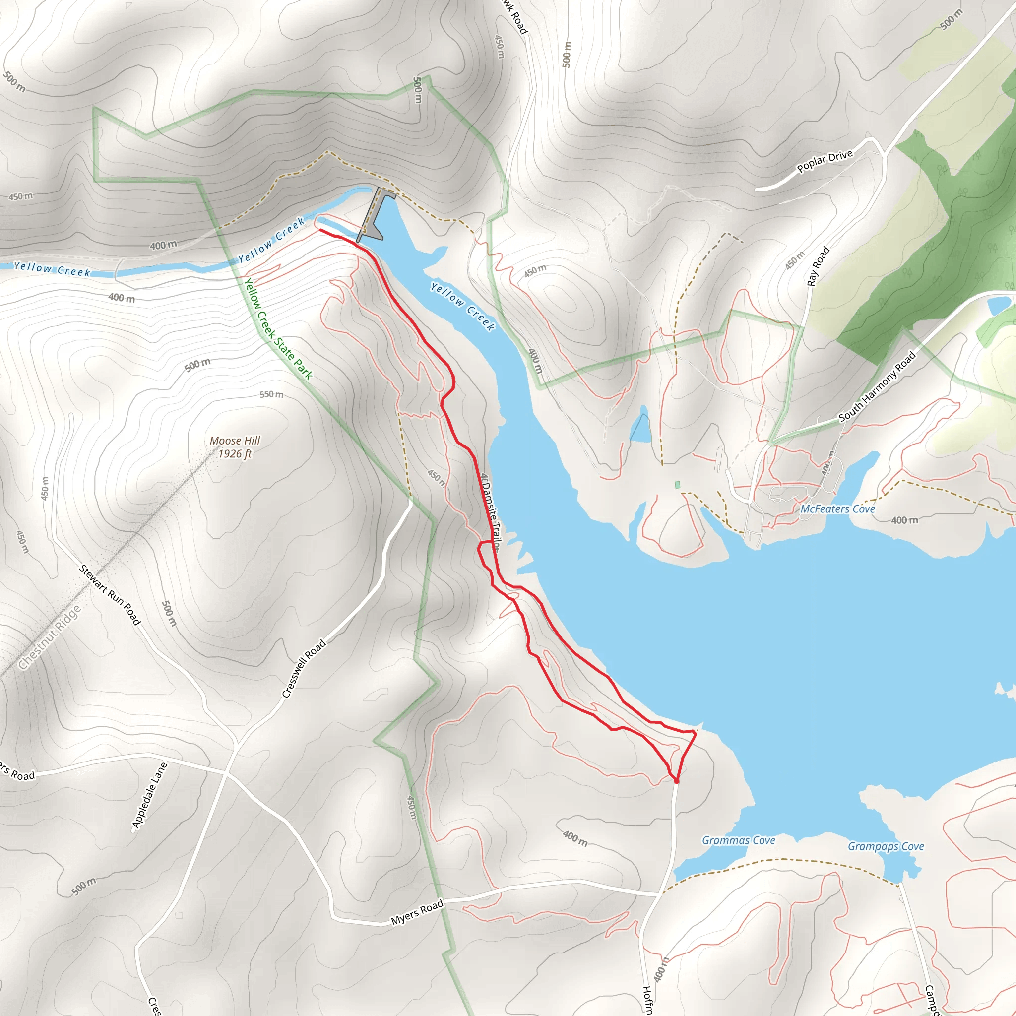 Yellow Creek Lake Loop via Damsite Trail mobile static map