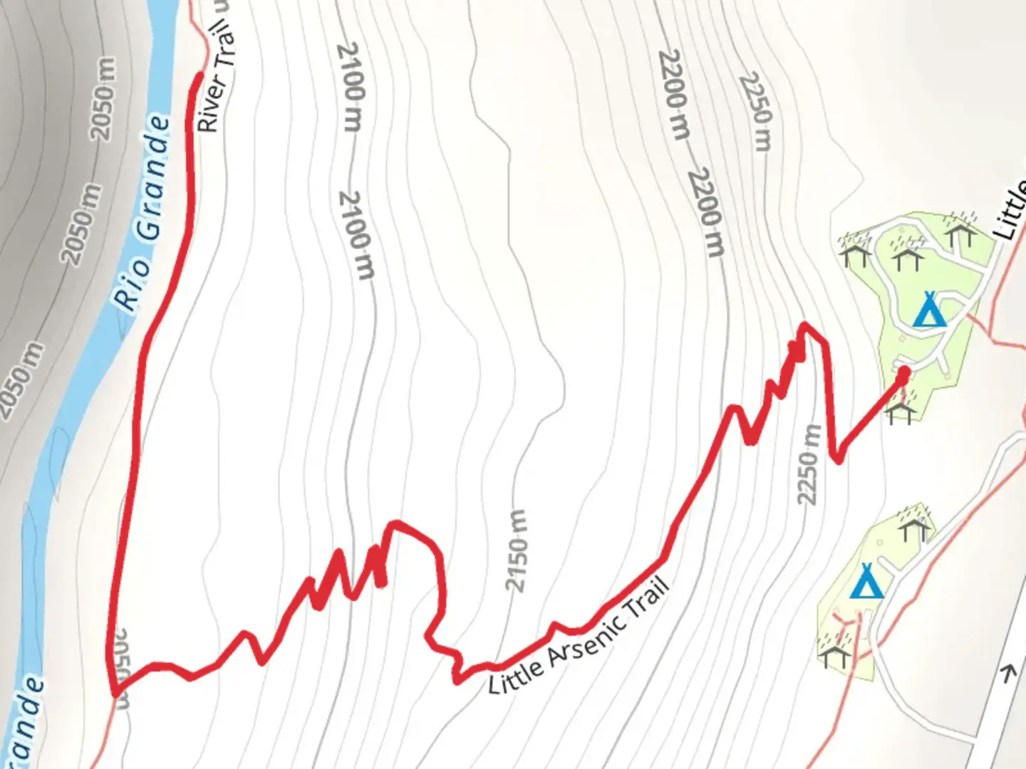 An image depicting the trail Little Arsenic and River Trail to Rio Grande River and its surrounding area.