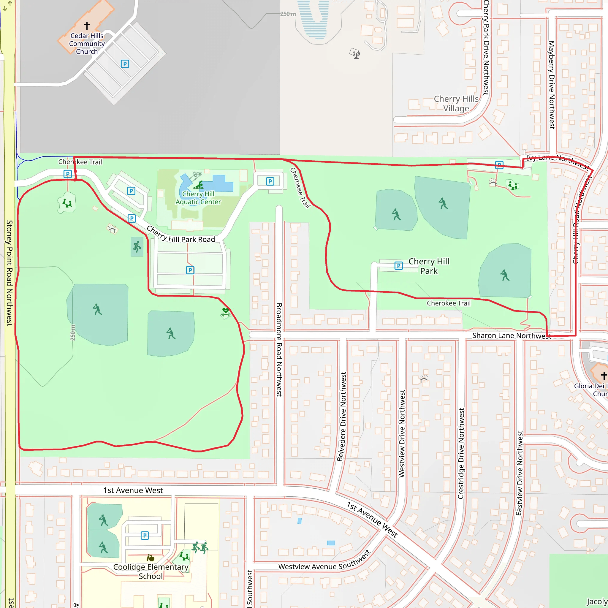 Cherry Hill Park and Ivy Lane Ballpark via Cherokee Trail mobile static map