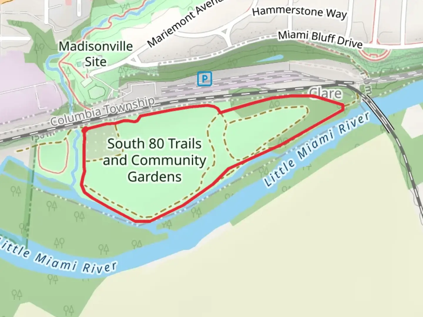 An image depicting the trail Mariemont Lower Gardens and Walking Trails Park Loop and its surrounding area.