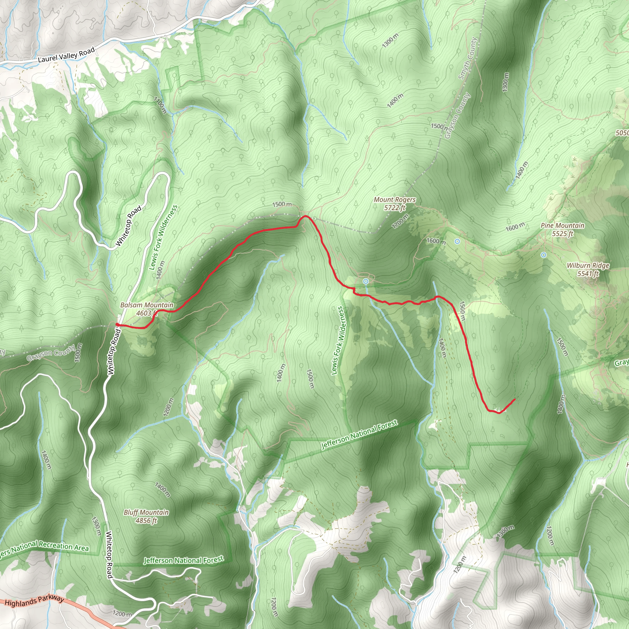 Cabin Ridge Trail via Virginia Highlands Trail mobile static map