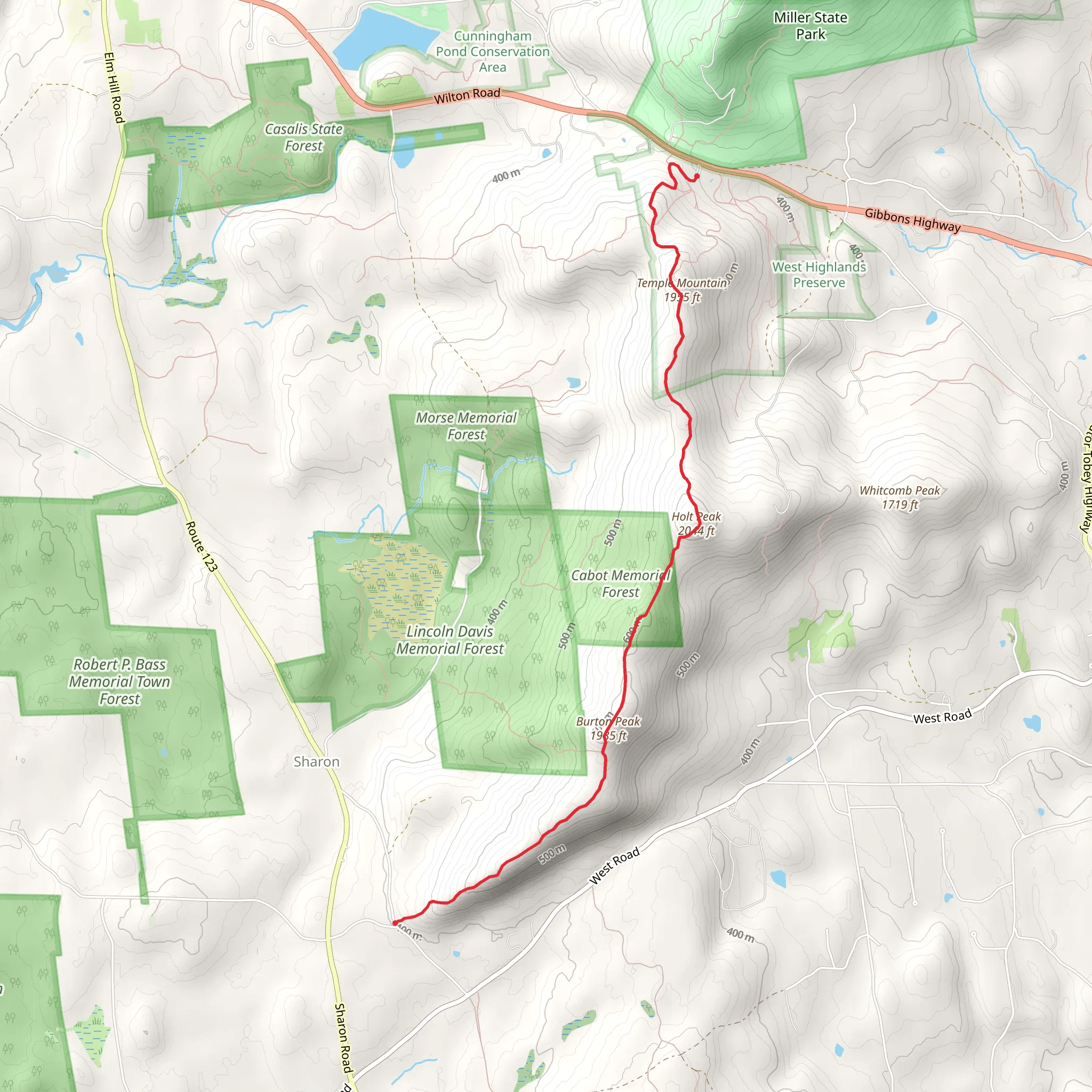 Burton Peak, Holt Peak and Temple Mountain Trail mobile static map