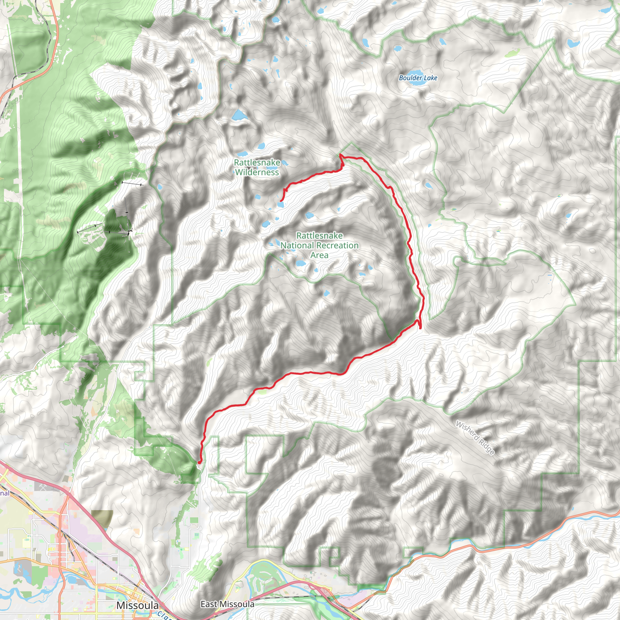 Carter Lake via Rattlesnake Trail mobile static map