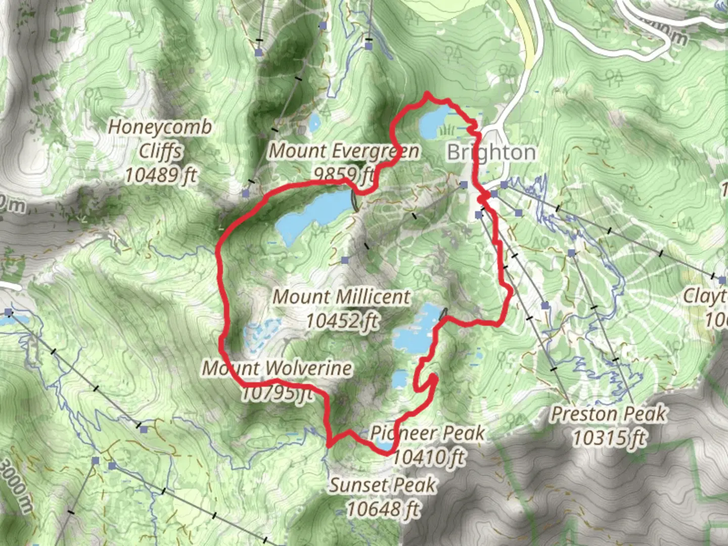 An image depicting the trail Catherine's Pass Trail and Mount Wolverine Trail and its surrounding area.