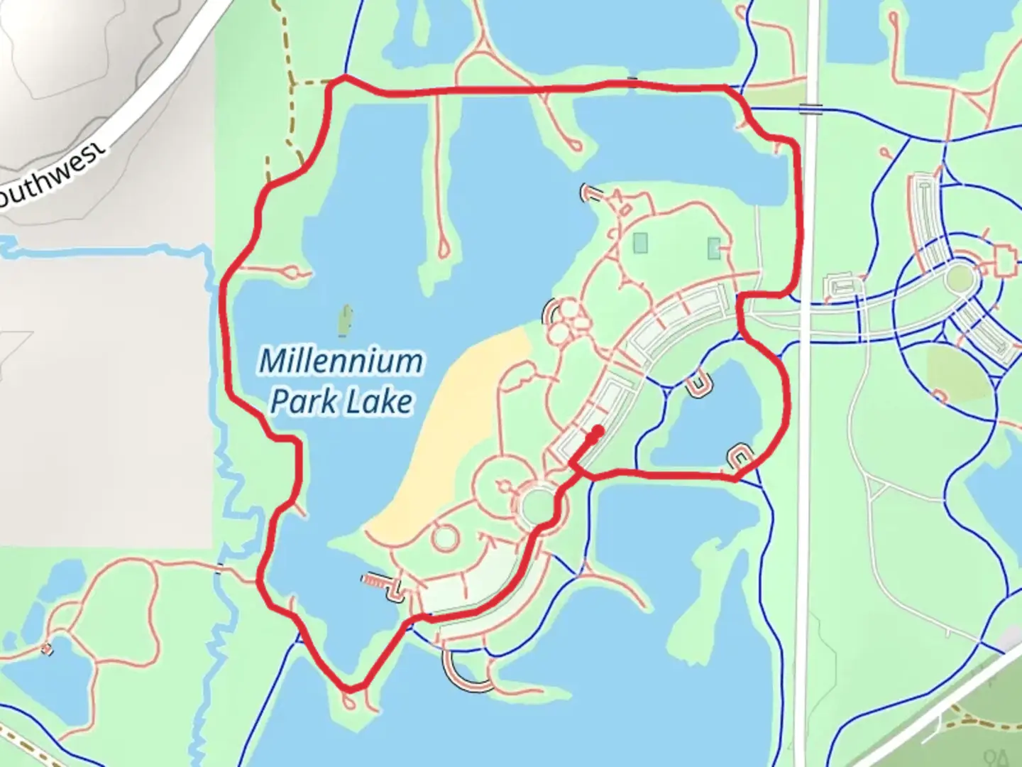 An image depicting the trail Millennium Park Lake Loop and its surrounding area.