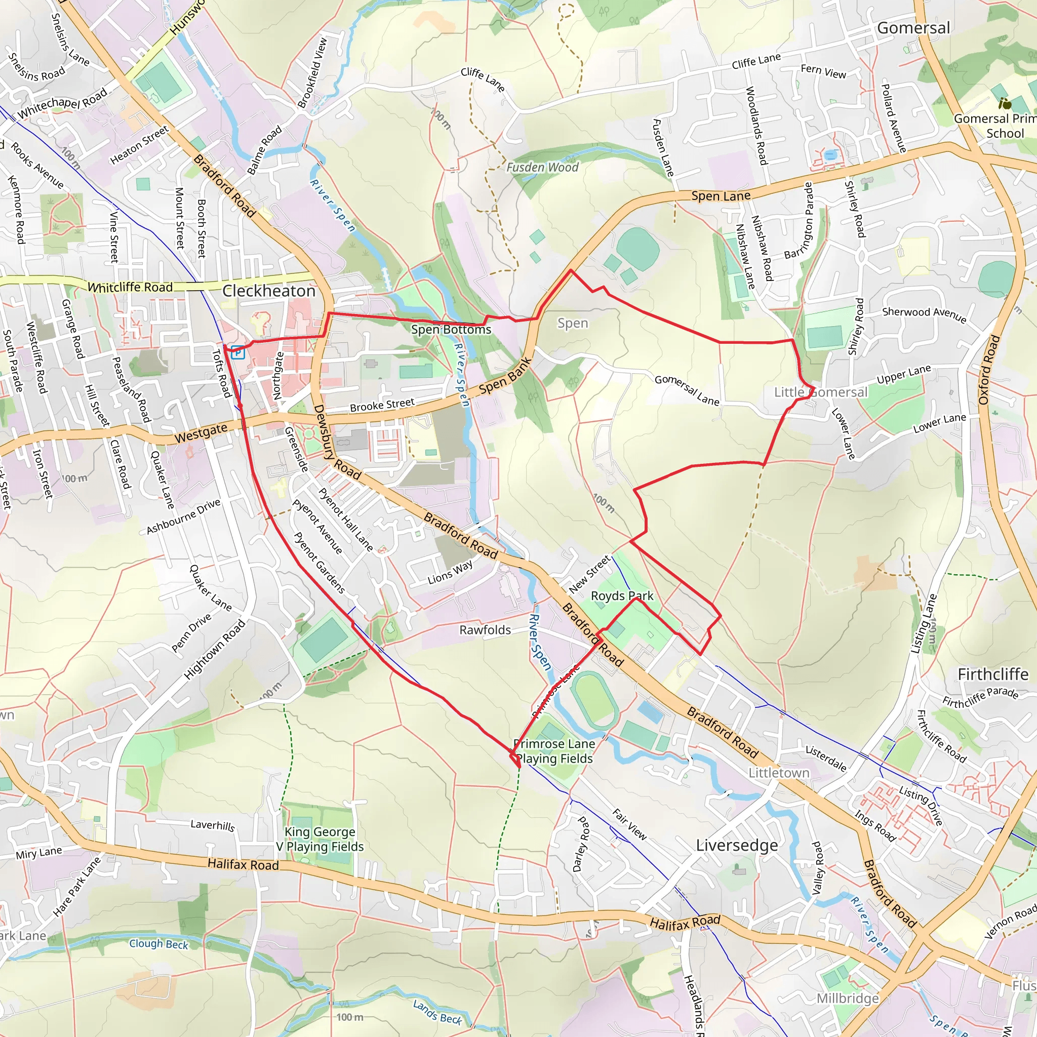 Royds Park and Spen Bottoms via Spen Valley Greenway mobile static map