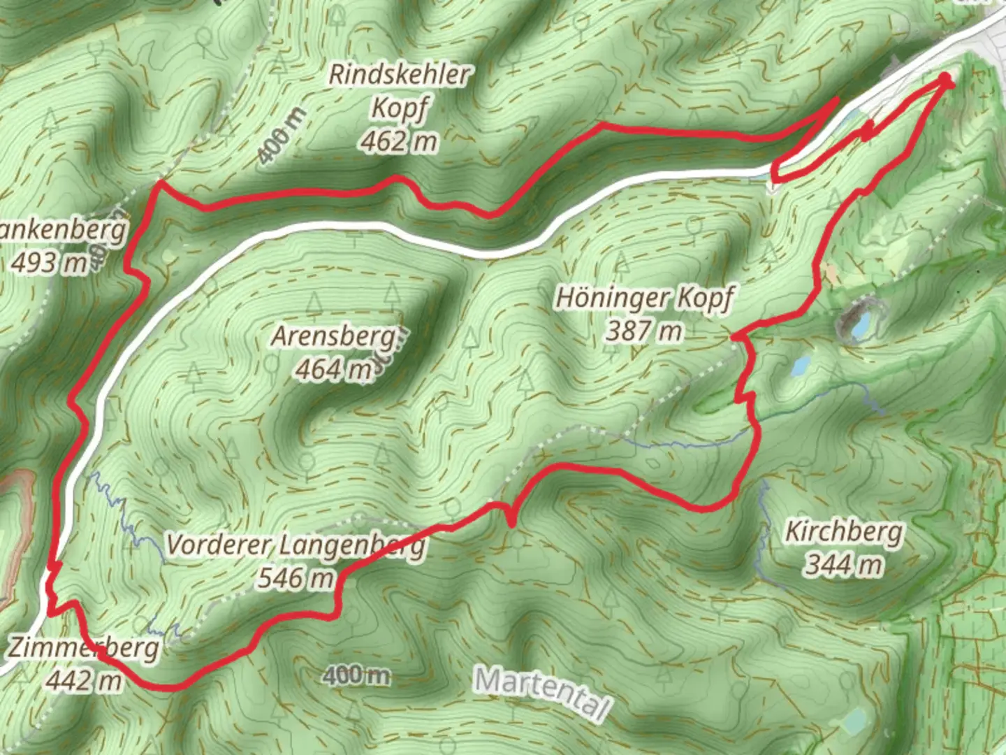 An image depicting the trail Wachtenburg and Zimmerberg Loop and its surrounding area.