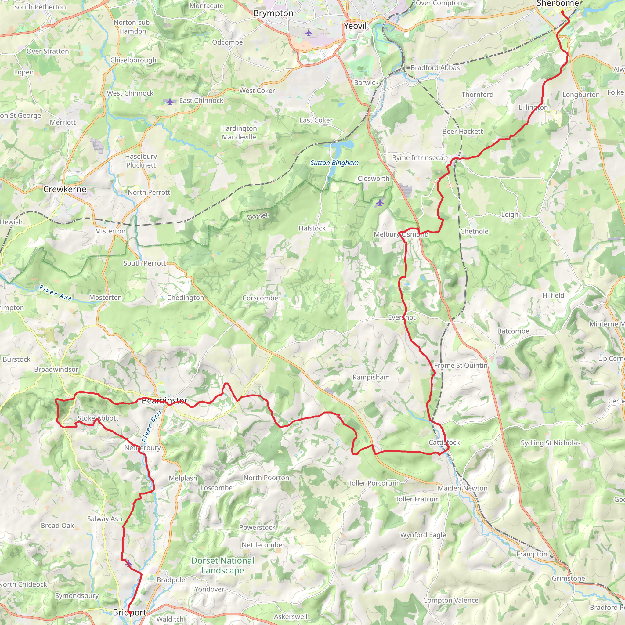 Bridport to Sherborne Link via Great Wessex Way mobile static map