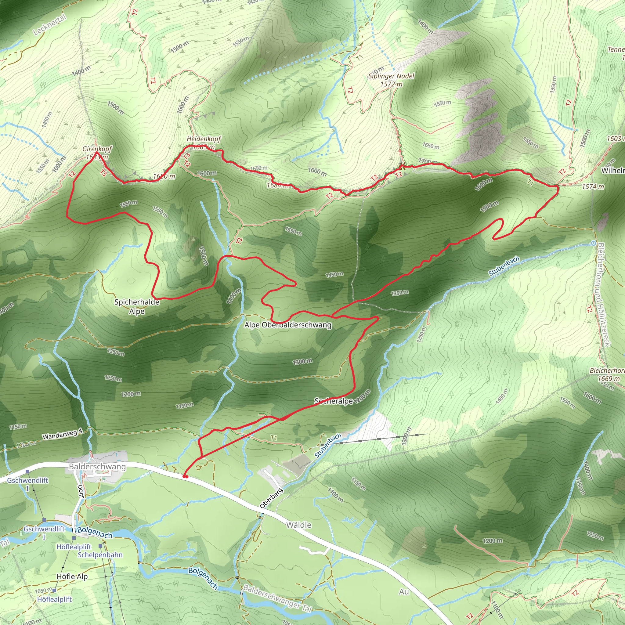Siplingerkopf and Heidenkopf via Oberallgaeuer Rundwanderweg mobile static map