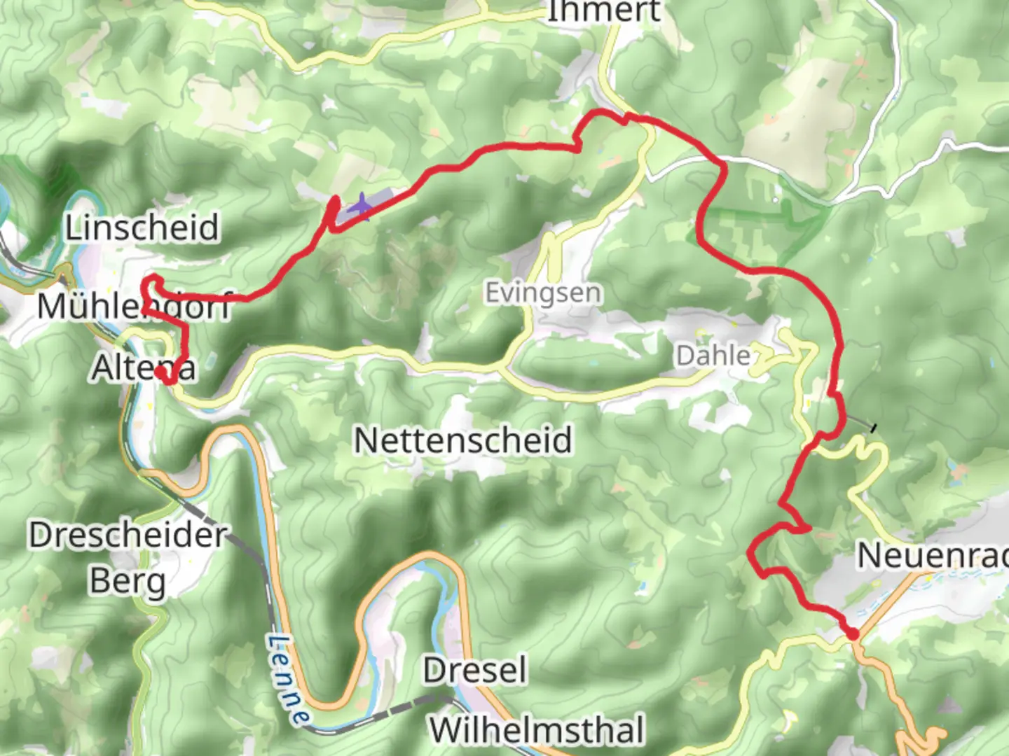 An image depicting the trail Alte to Neuenrade Walk and its surrounding area.