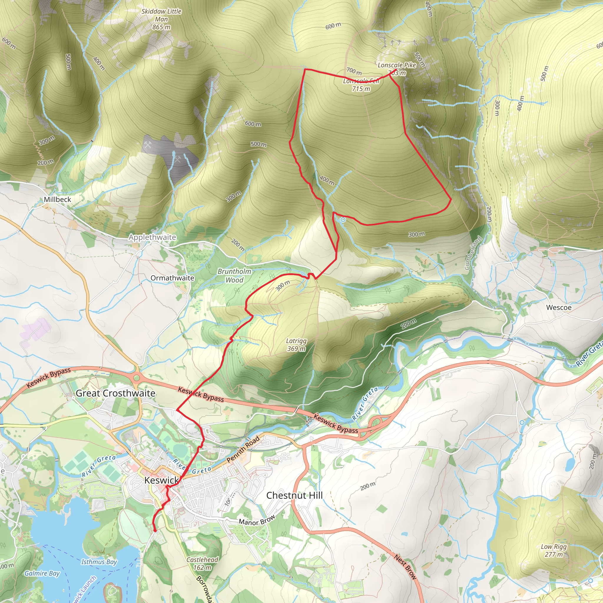 Lonscale Fell and Hawell Monument Loop Walk mobile static map