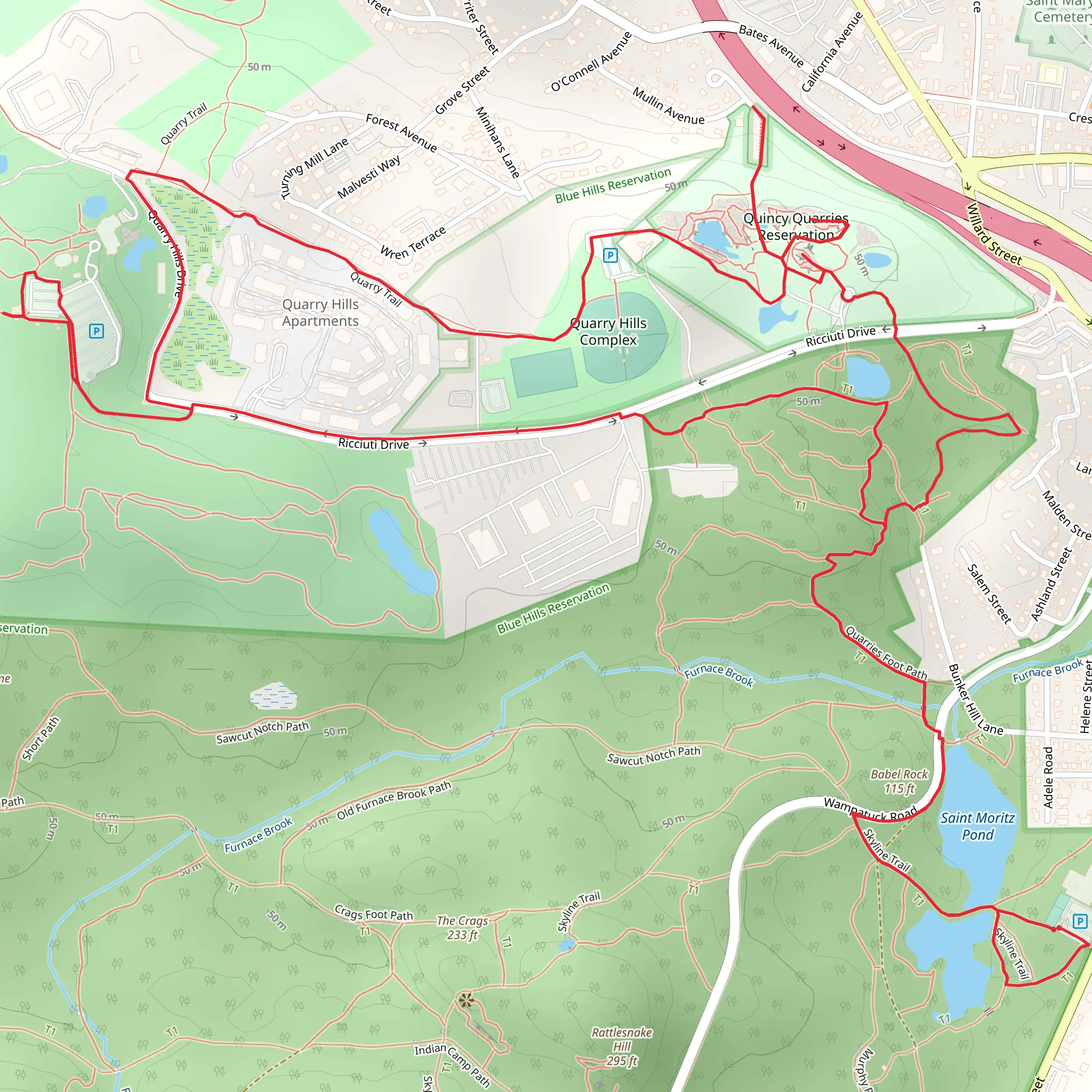 Saint Moritz Pond - Quincy Quarries Reservation Loop mobile static map