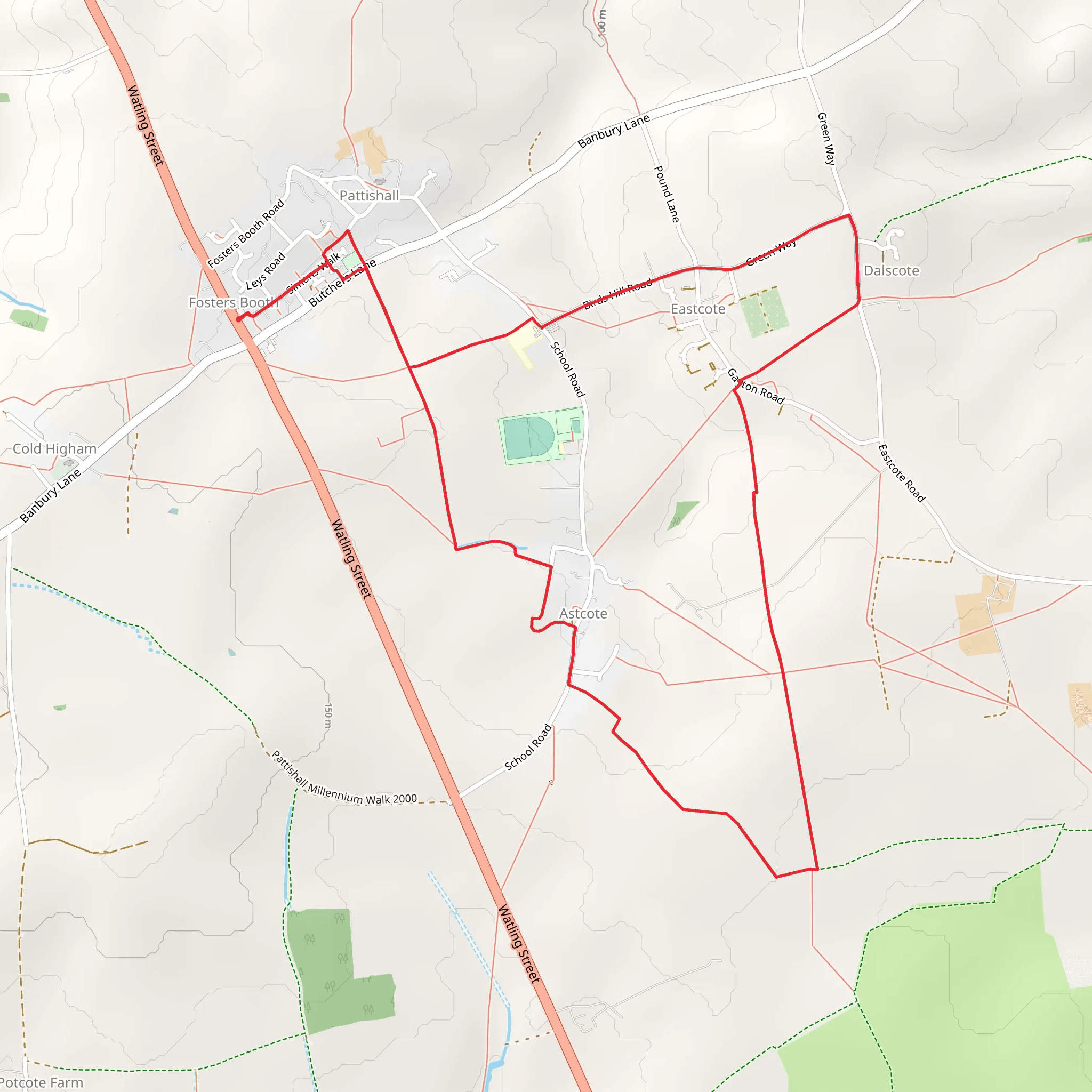 Fosters Booth and Astcote Loop mobile static map