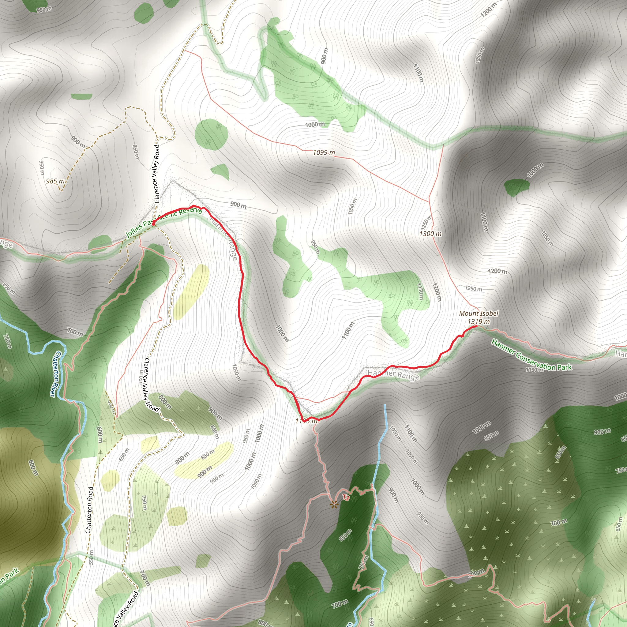 Jacks Pass to Mt Isobel Track mobile static map