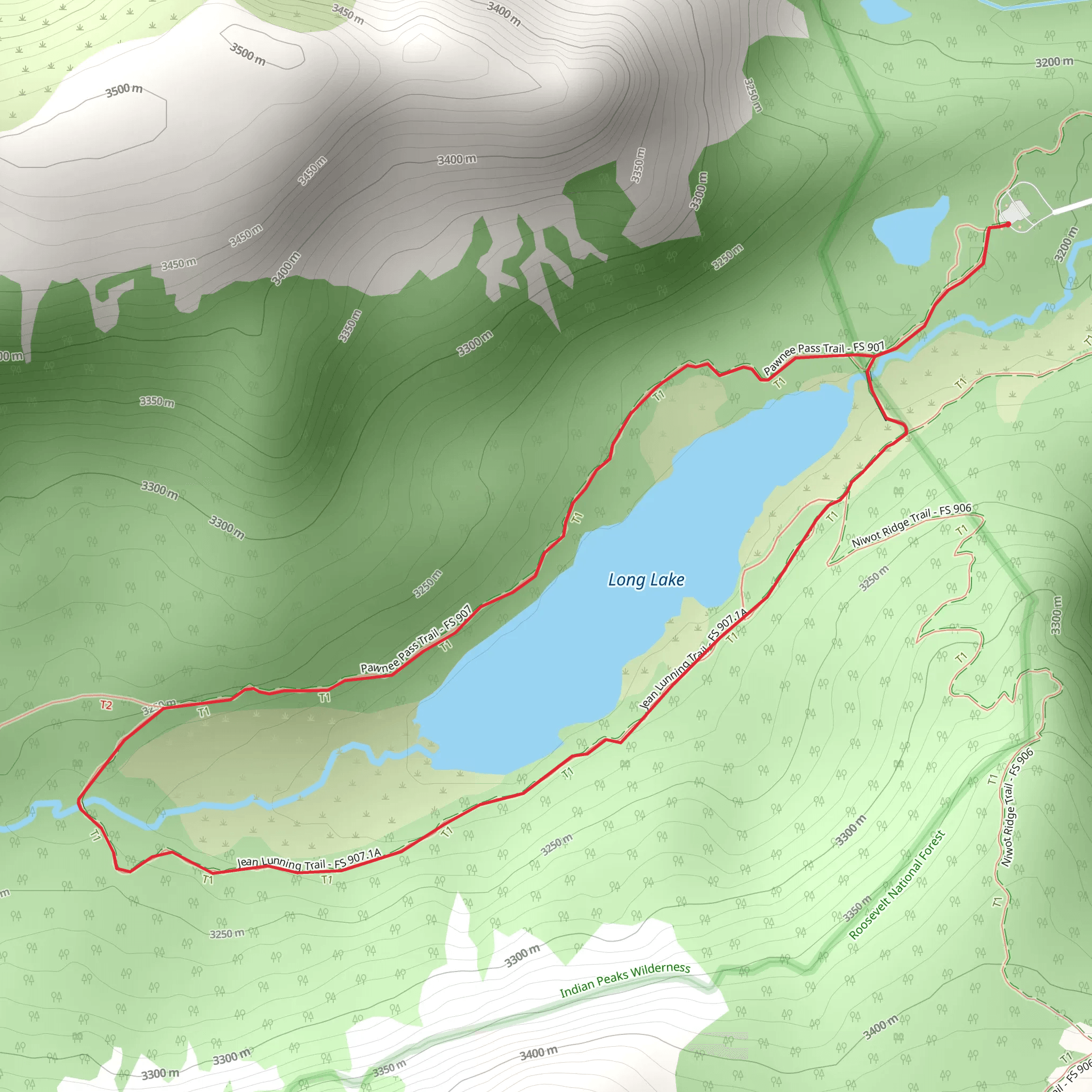 Long Lake Loop via Pawnee Pass Trail mobile static map