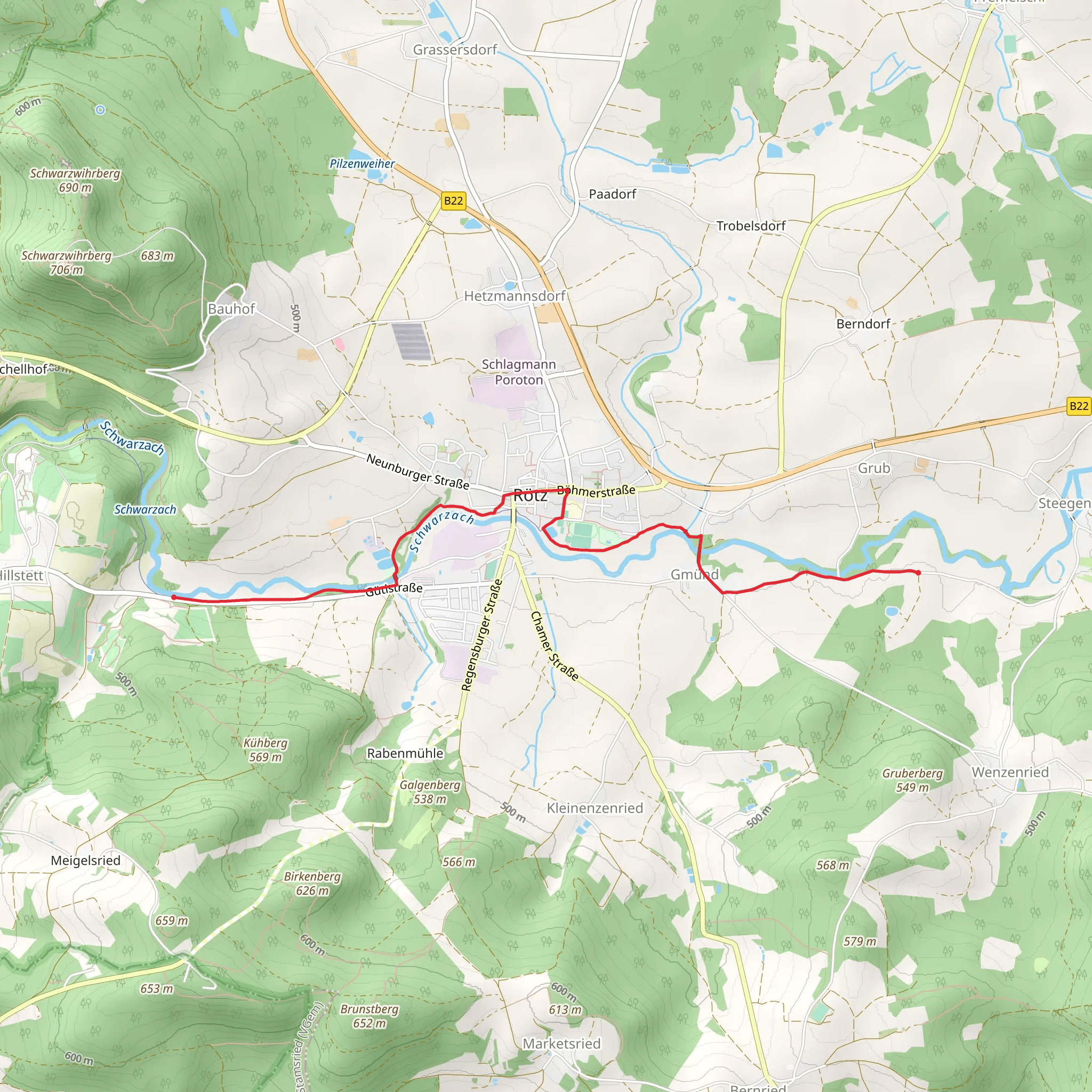 Schwarzach via Goldsteig Einkehrtour Roetz mobile static map