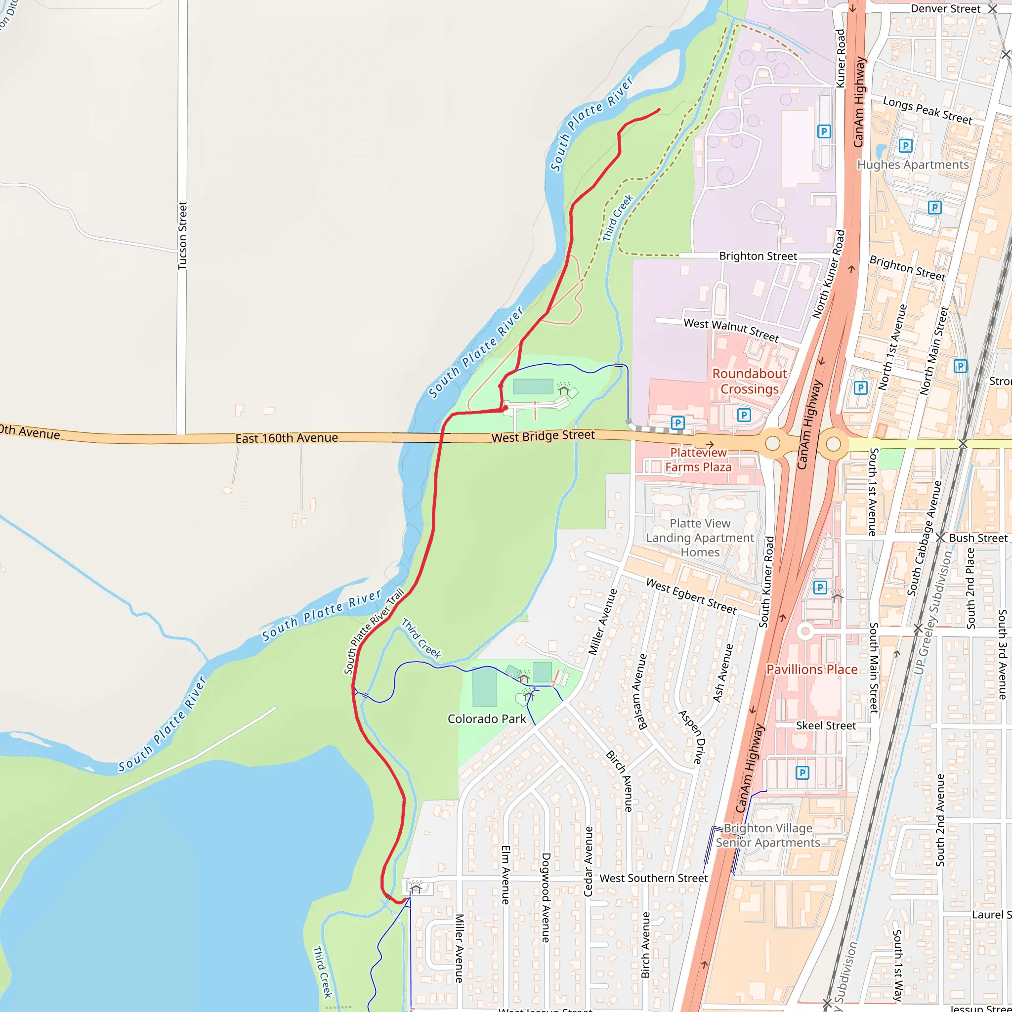 Veterans Park via South Platte River Trail and Colorado Front Range Trail mobile static map