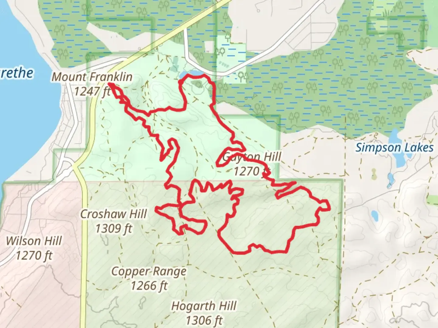 An image depicting the trail Main Loop - Yellow and its surrounding area.