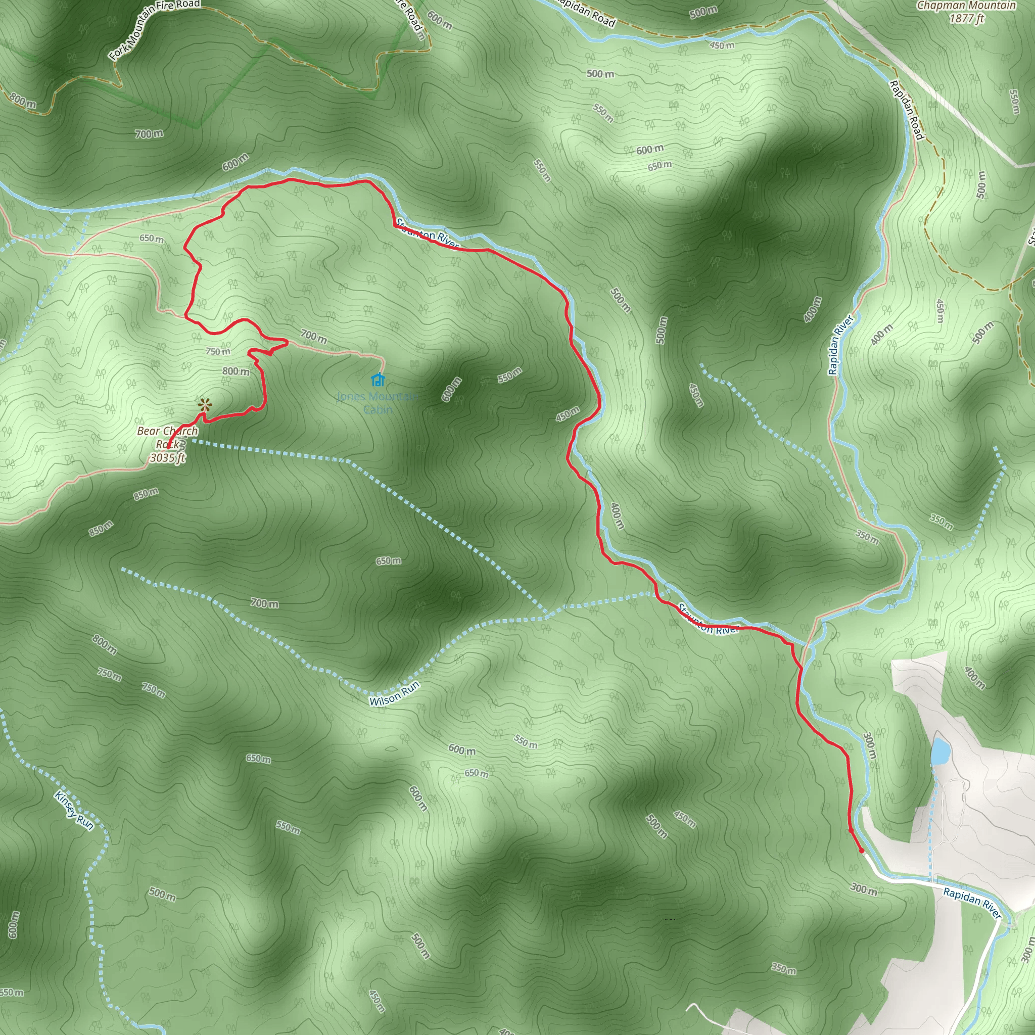 Bear Church Rock via Staunton River Trail mobile static map