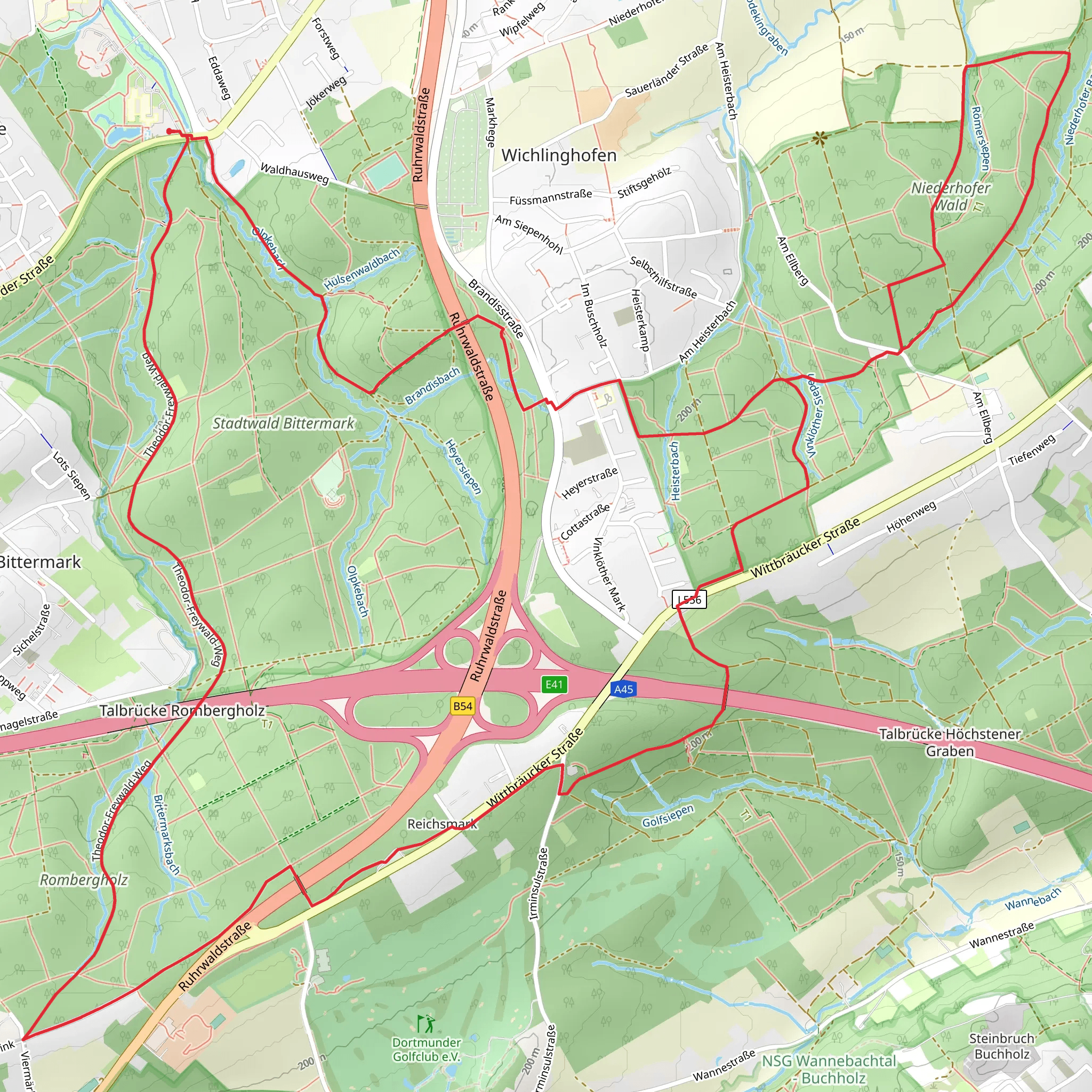 Stadtwald Bittermark and Niederhofer Wald via Theodor-Freywald-Weg mobile static map