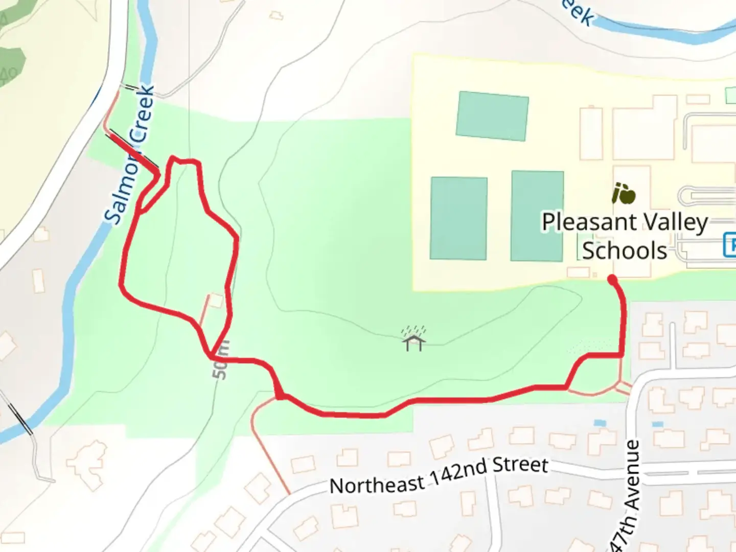 An image depicting the trail Pleasant Valley Park Loop and its surrounding area.