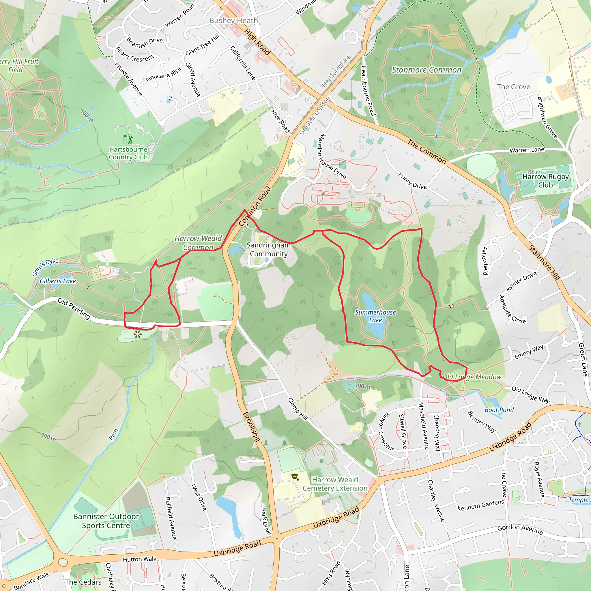 Harrow Weald Common and Summerhouse Lake Loop mobile static map
