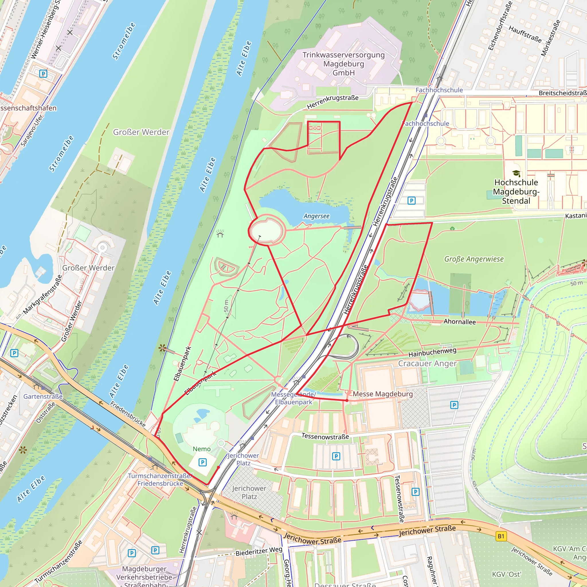 Turmschanzenstraße to Messegelände via Angersee mobile static map