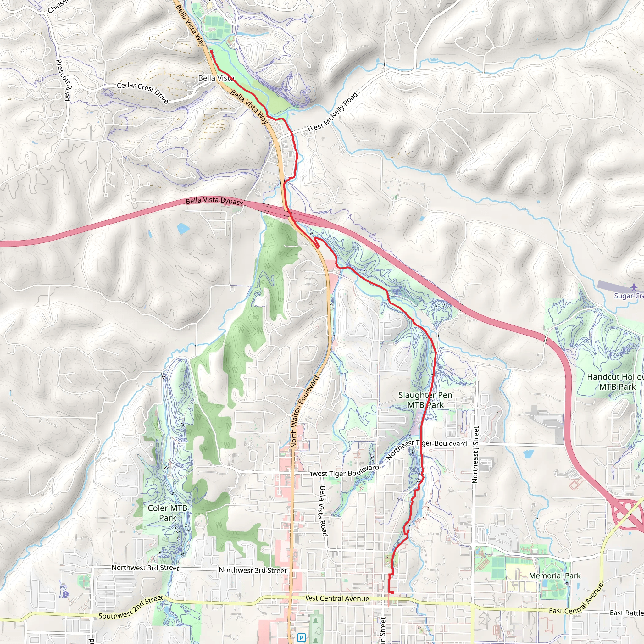 Bella Vista Lake via Razorback Regional Greenway mobile static map